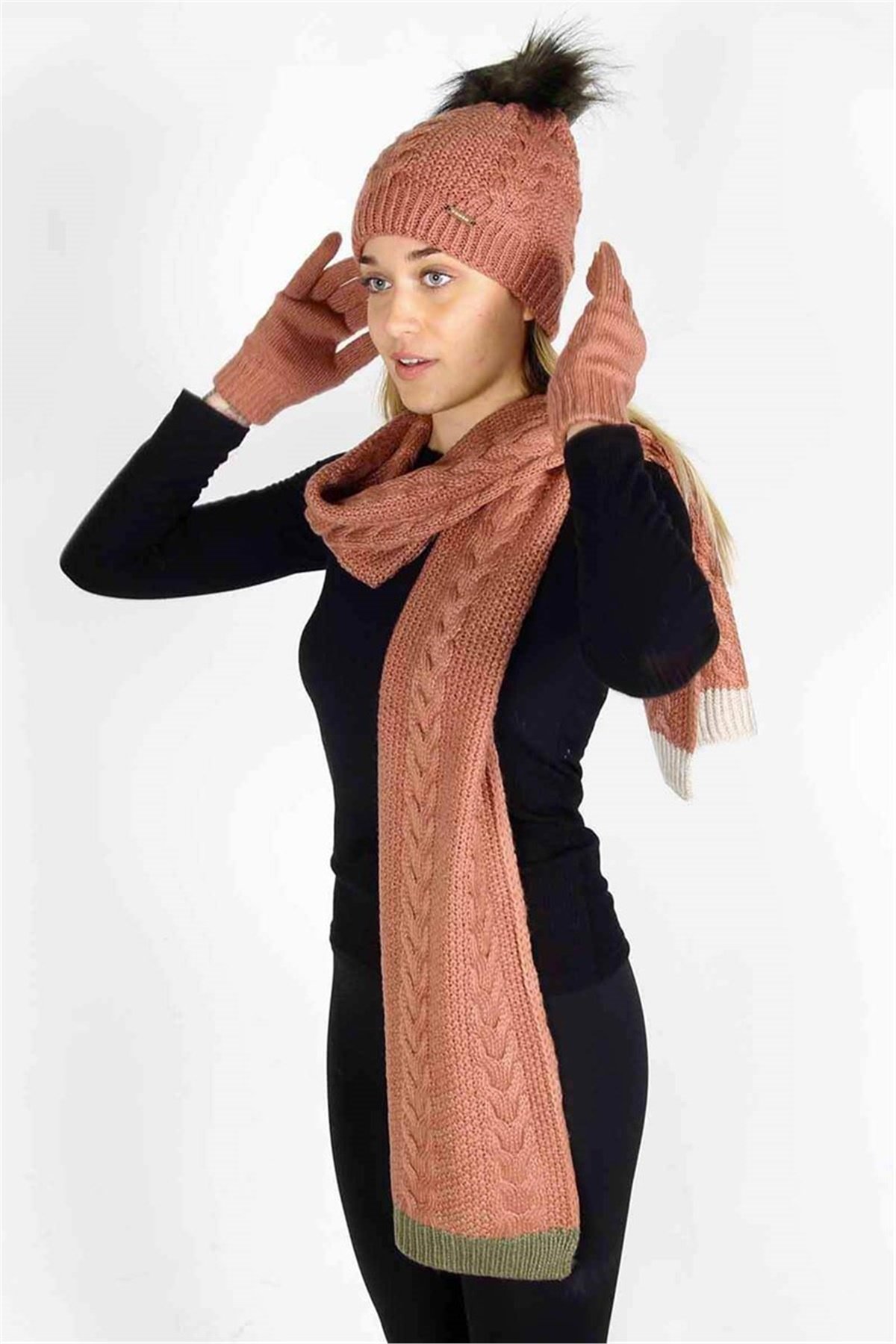 Angel Atkı Gül Kurusu Bere Eldiven Takımı 3071-5