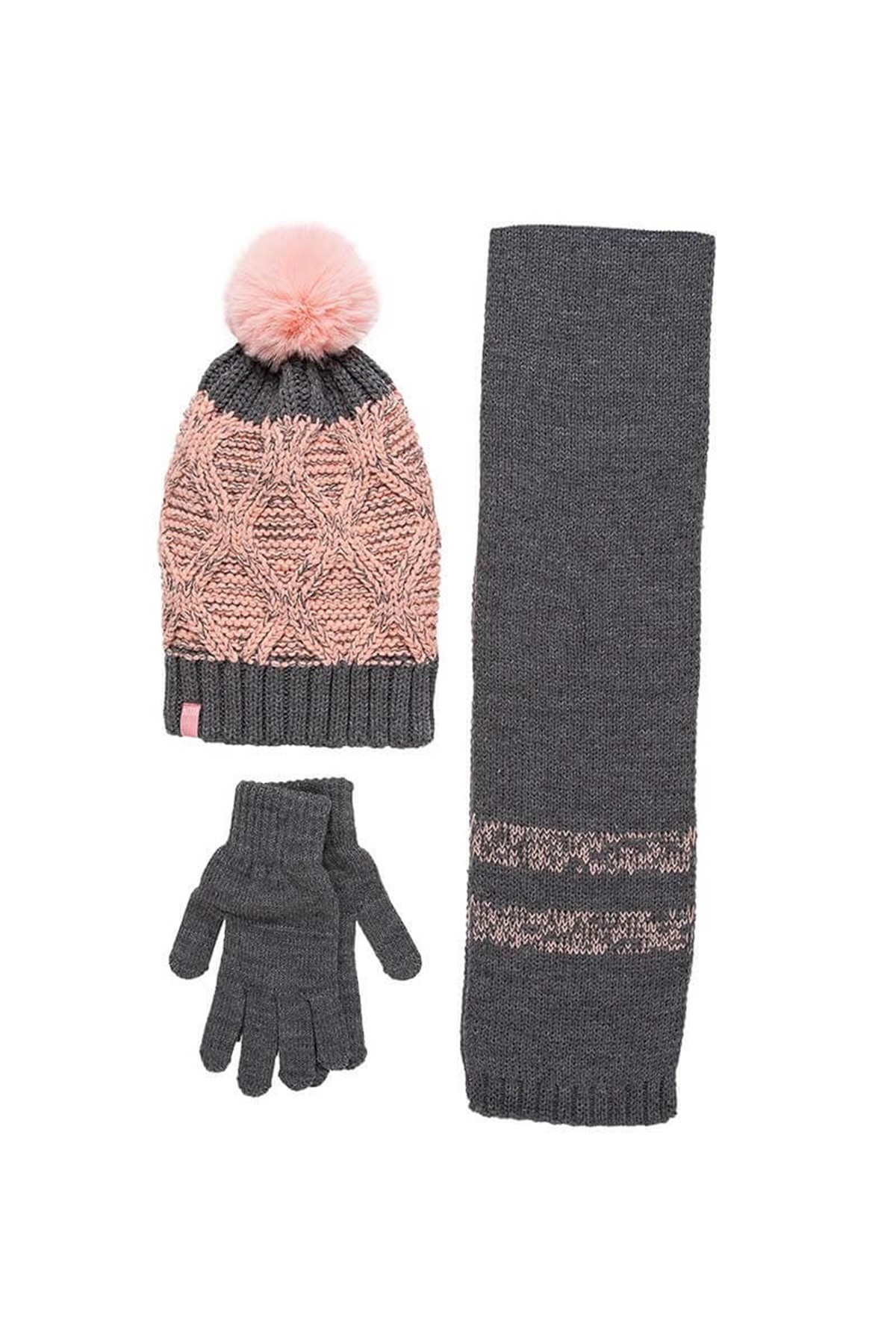 Antrasit Kız Çocuk Atkı Bere Eldiven Takımı - K9962