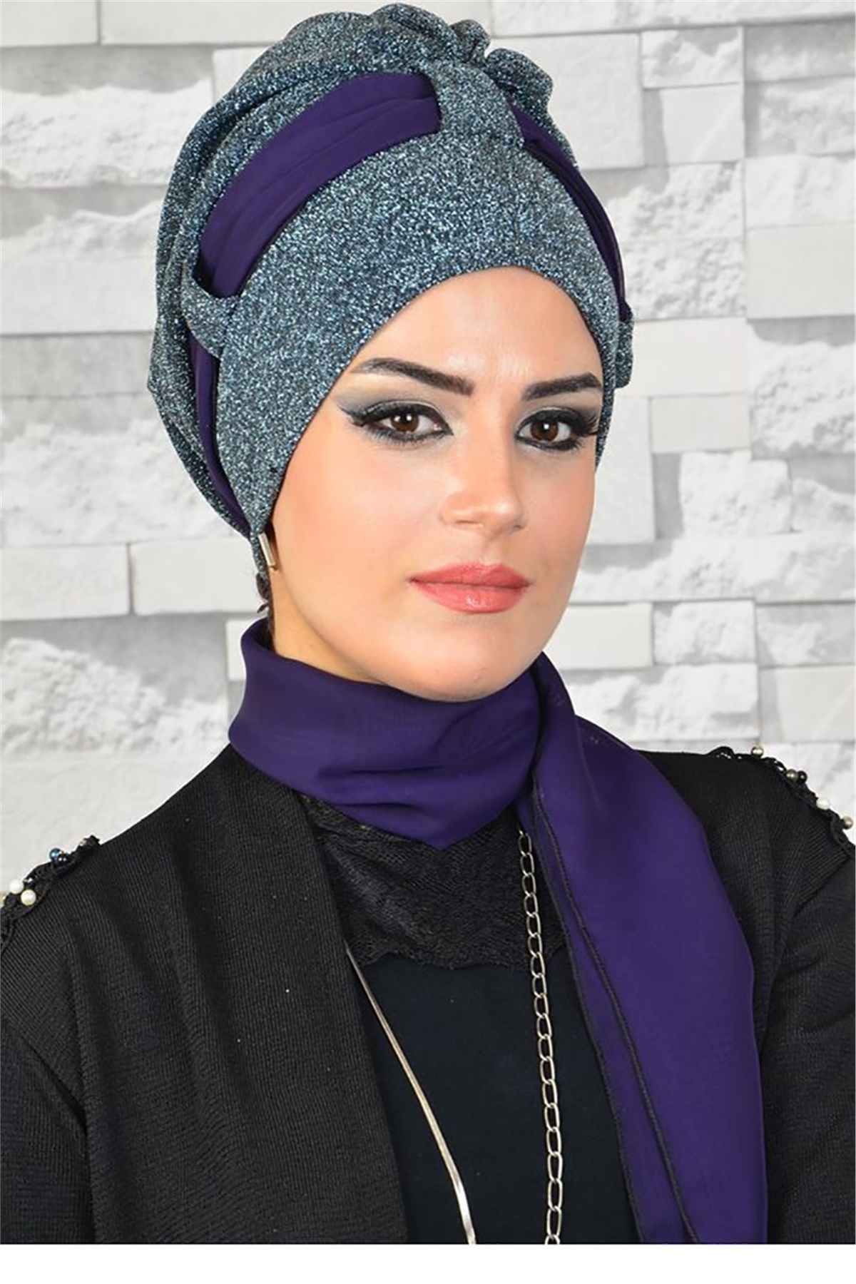 Antrasit Simli Fularlı Bone bna027 Mor