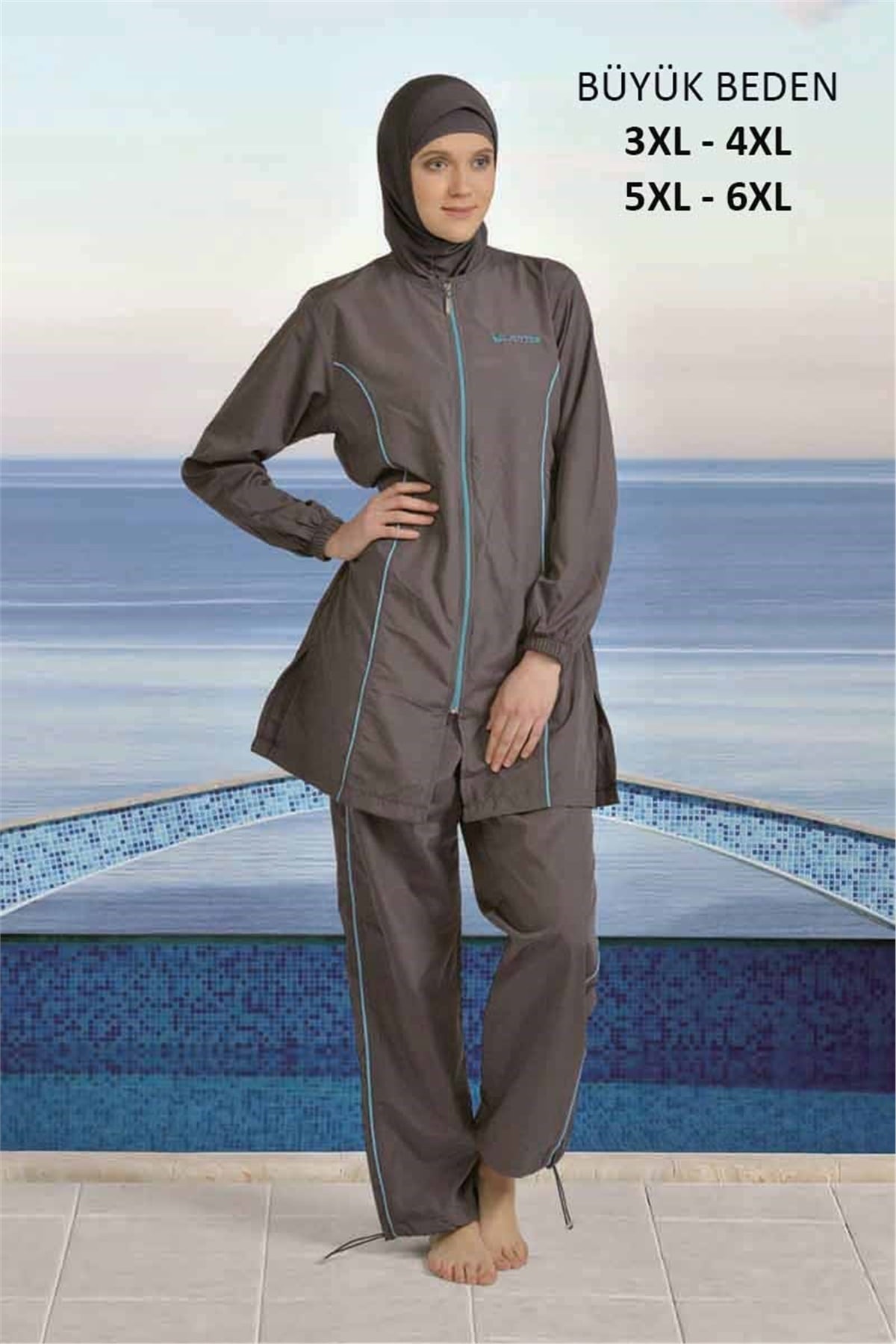 Büyük Beden Tam Tesettür Mayo  241170 Antrasit