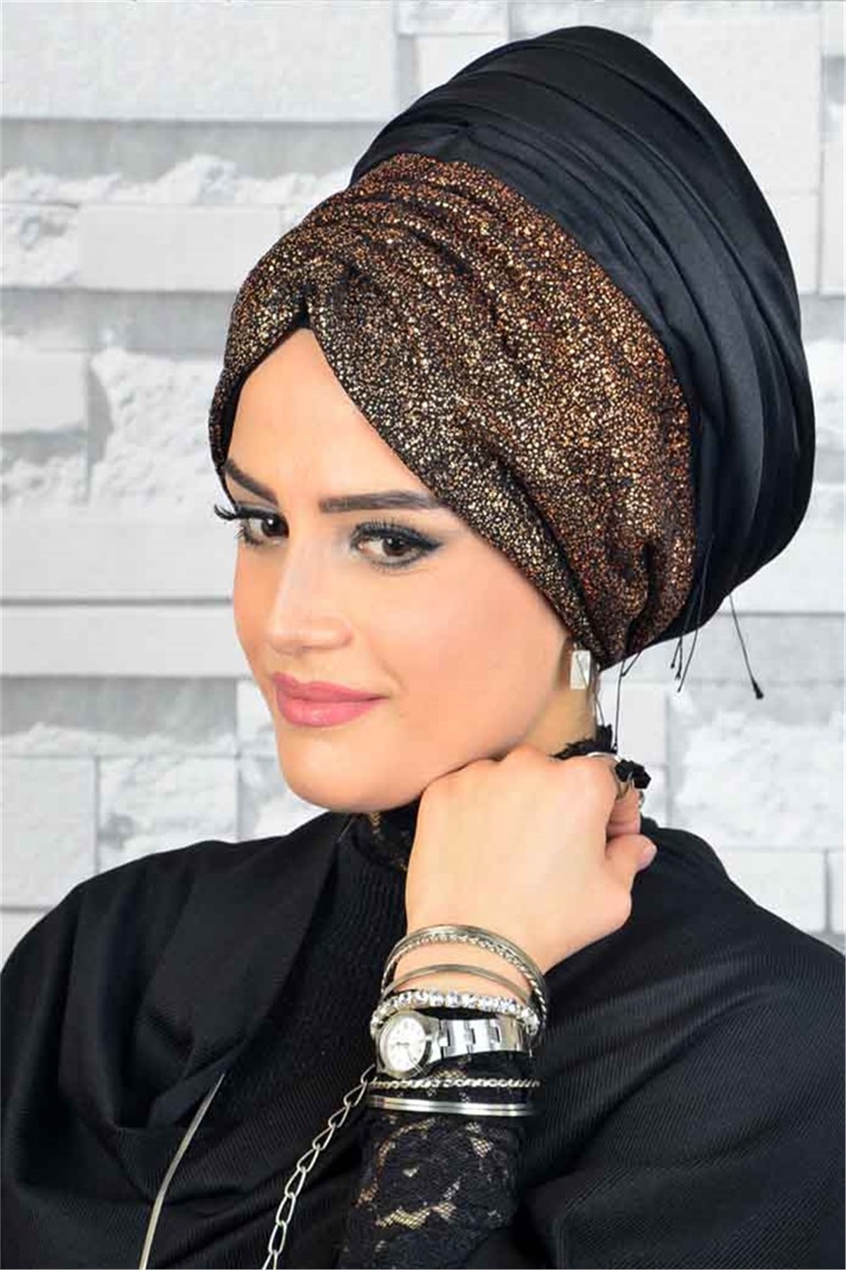 Bakır ve Siyah Karması Bandana Pratik Şal BND6051