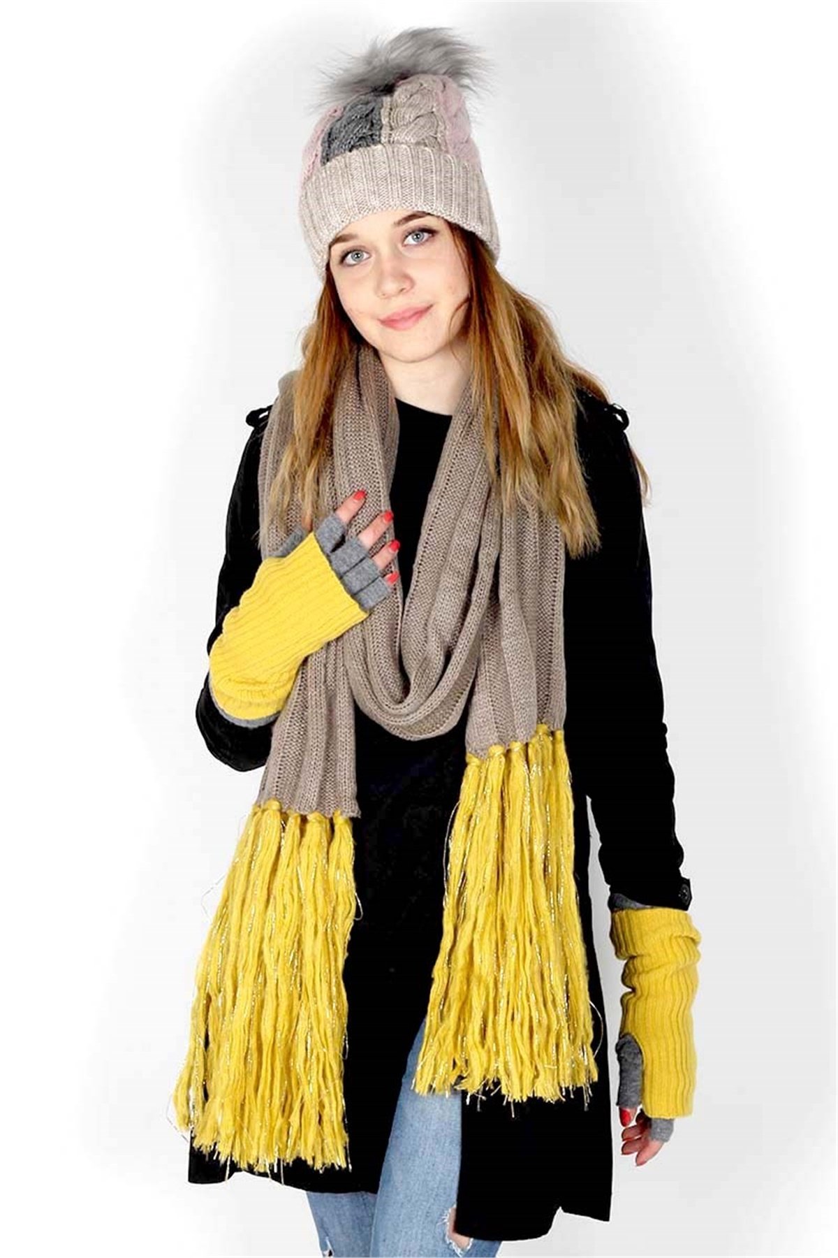 Bayan Atkı Bere Eldiven Takımı Amsterdam 14607 Özel Kombin