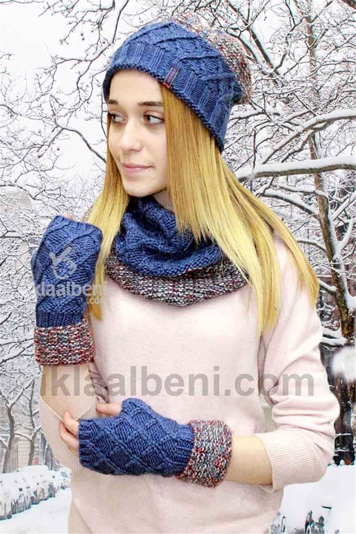 Bayan Boyunluk Bere Eldiven Takımı - Klara 13067 - Kırmızı