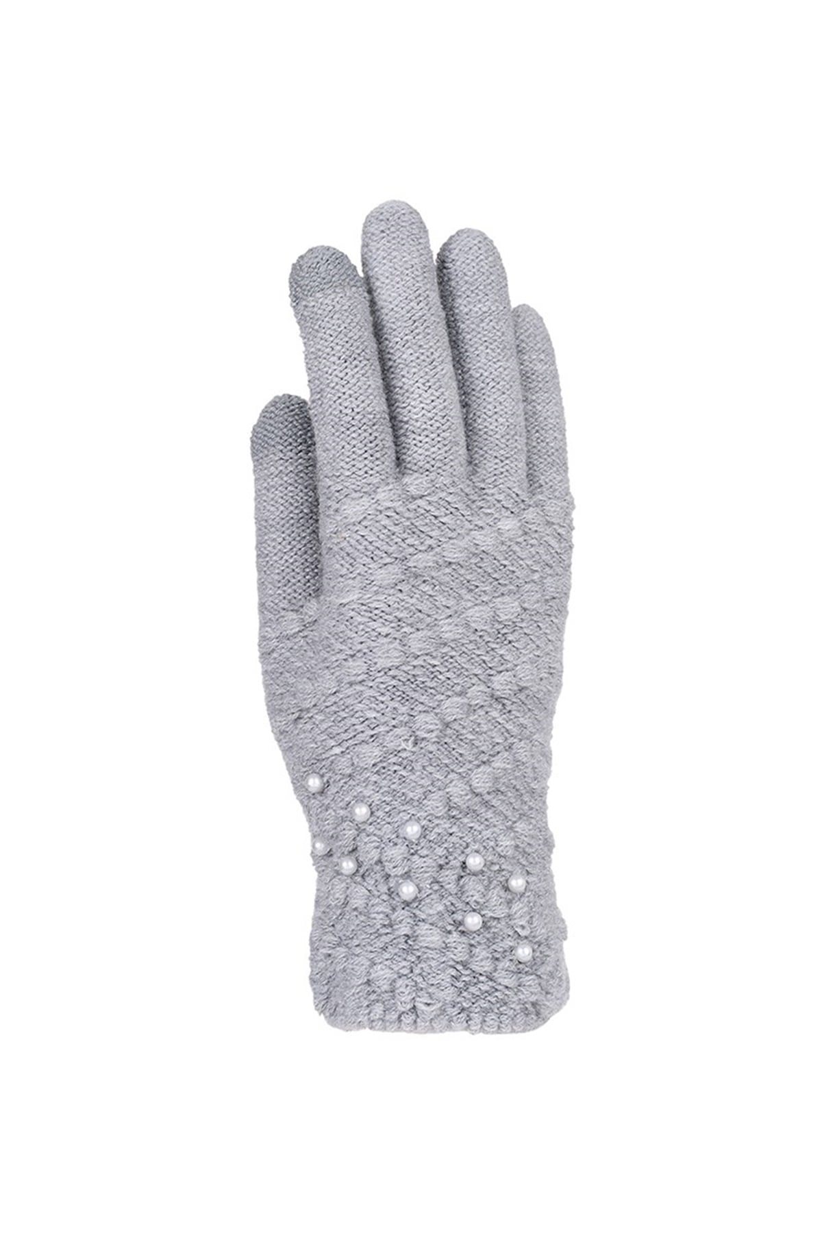 Bayan Örgü Eldiven EK84401 - Gri