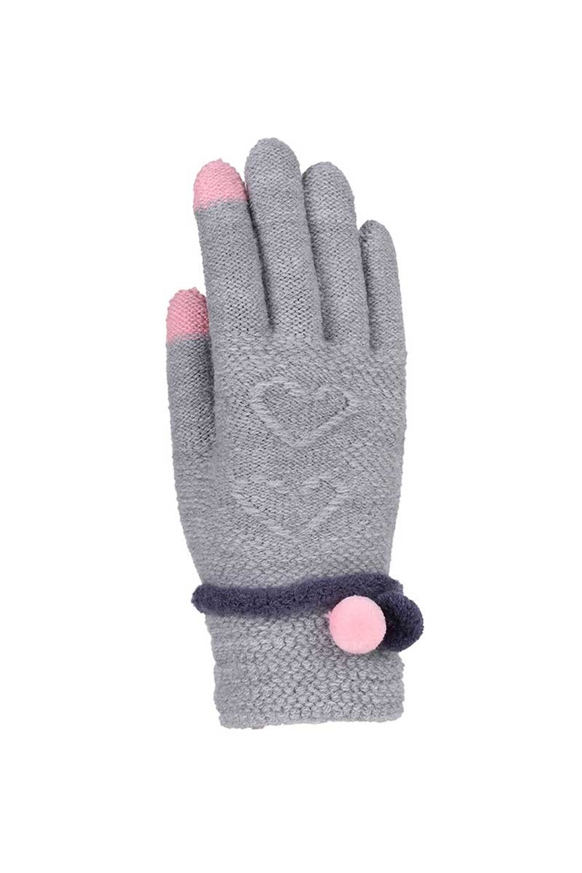 Bayan Ponponlu Eldiven 84401-5 - Gri