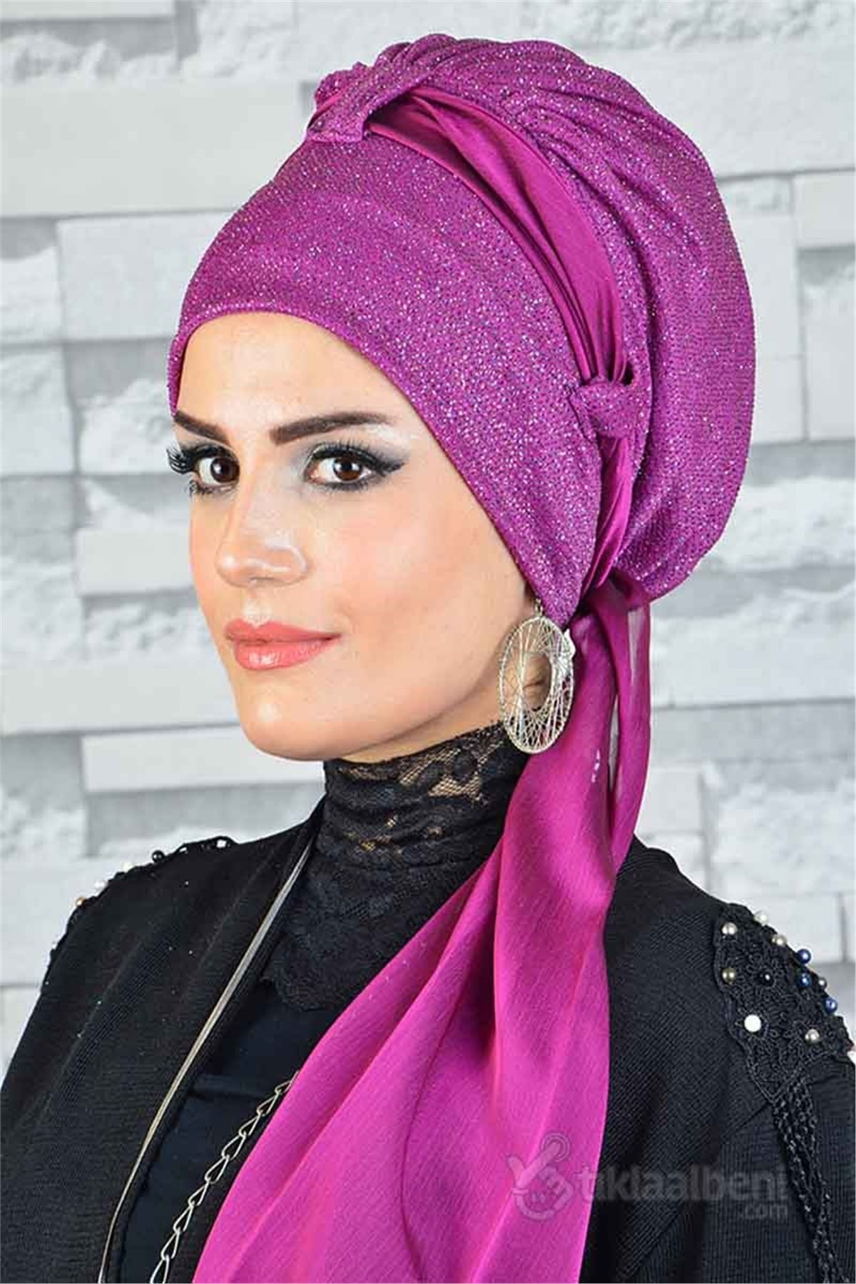 Biritli Gülkurusu Simli Abiye Tesettür Bone bna025