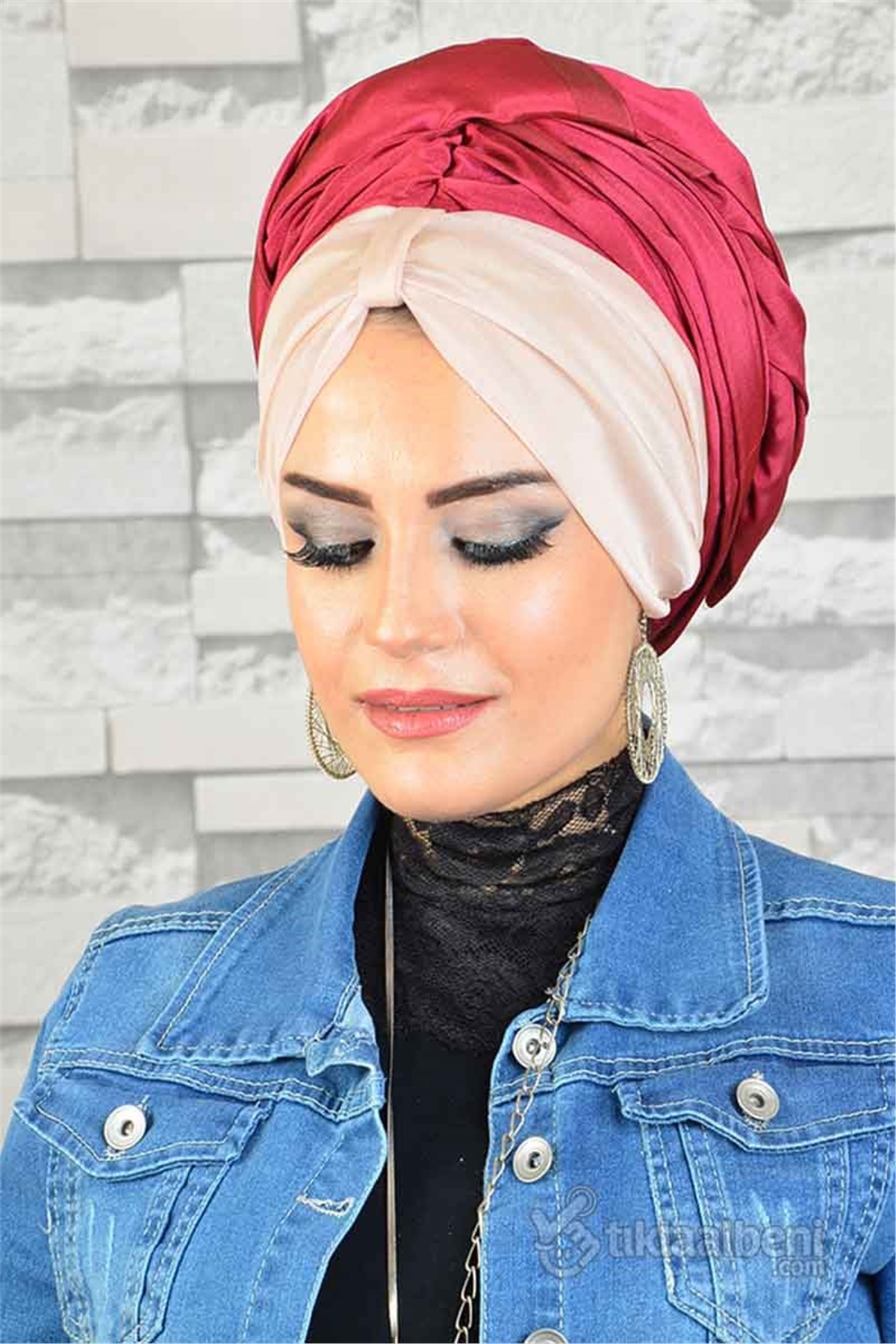 Biritli Şarabi Pudra Pratik Bone Hazır Şal bnd164