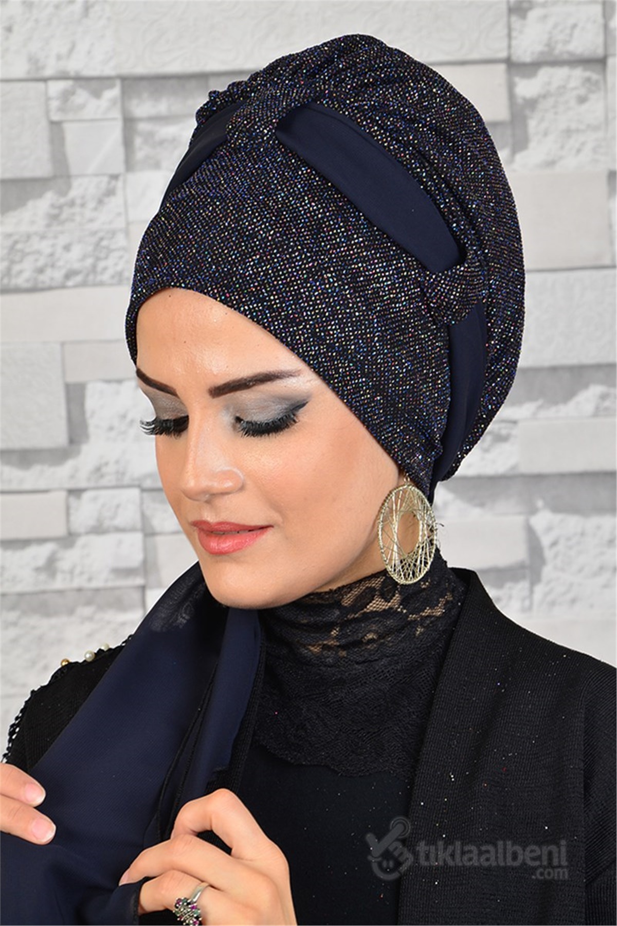 Biritli Simli Lacivert Hazır Abiye Bone bna012