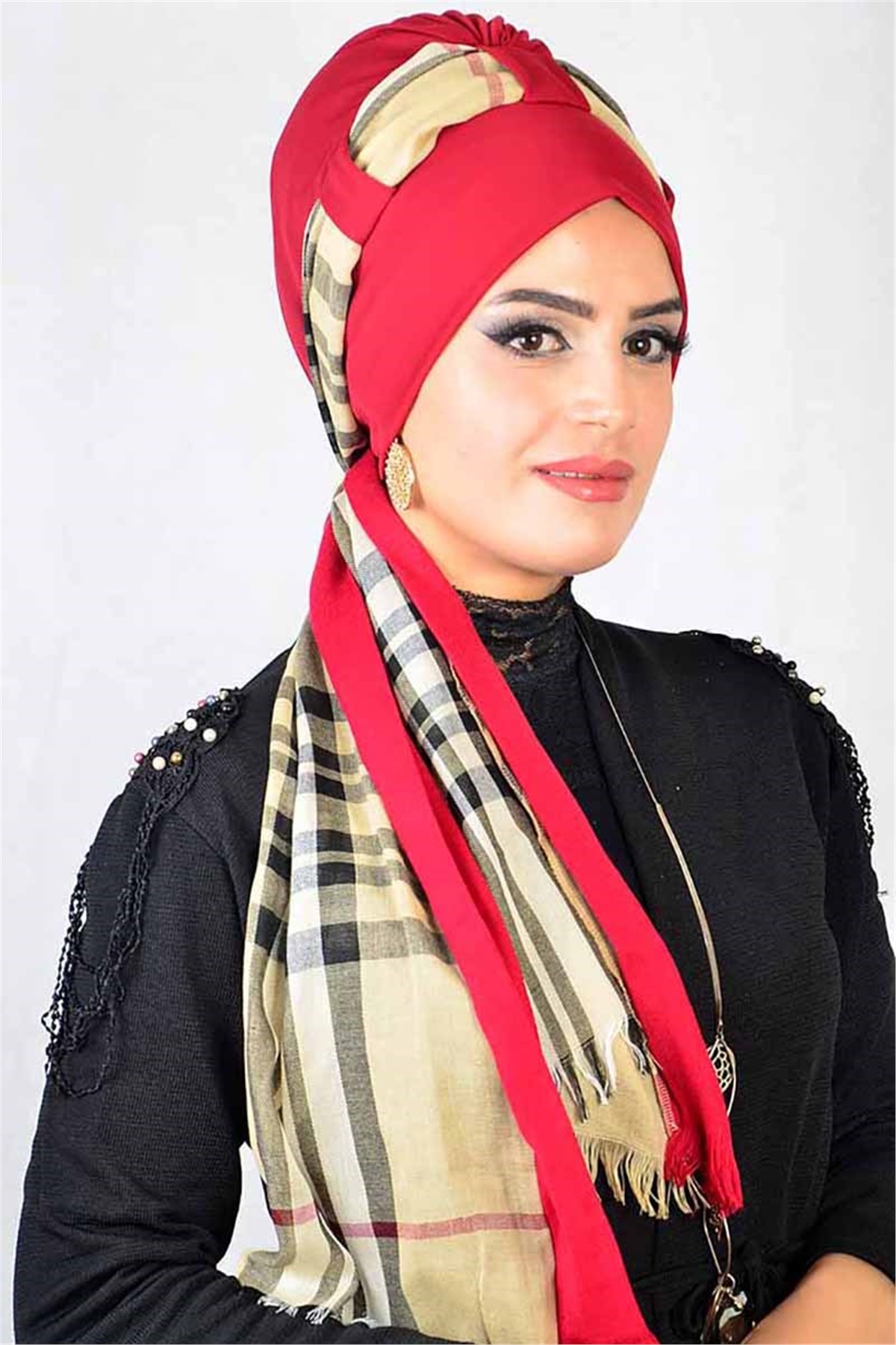 Bordo Ekoseli Bone Şal t13938