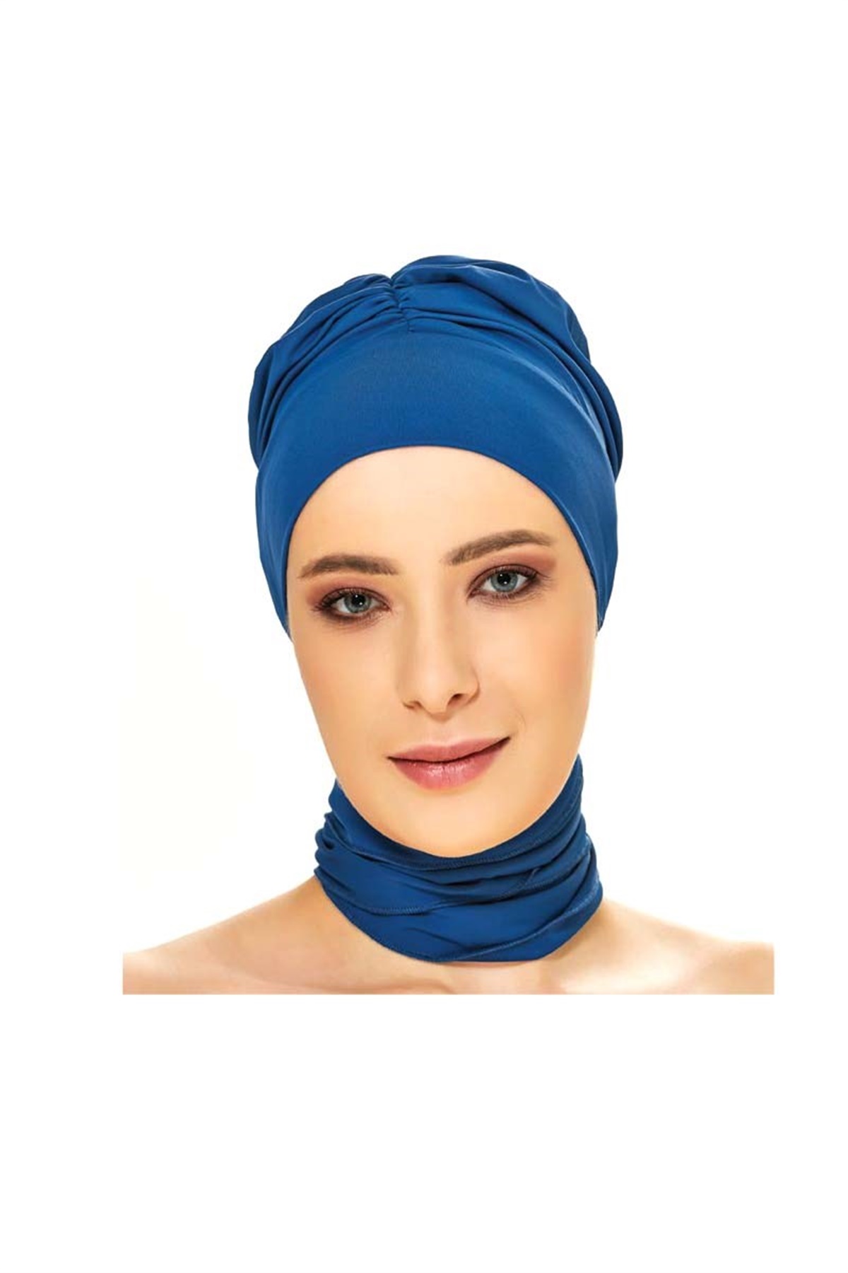 Boyunluklu Kumaş Haşema Bonesi 164005 Açık Lacivert