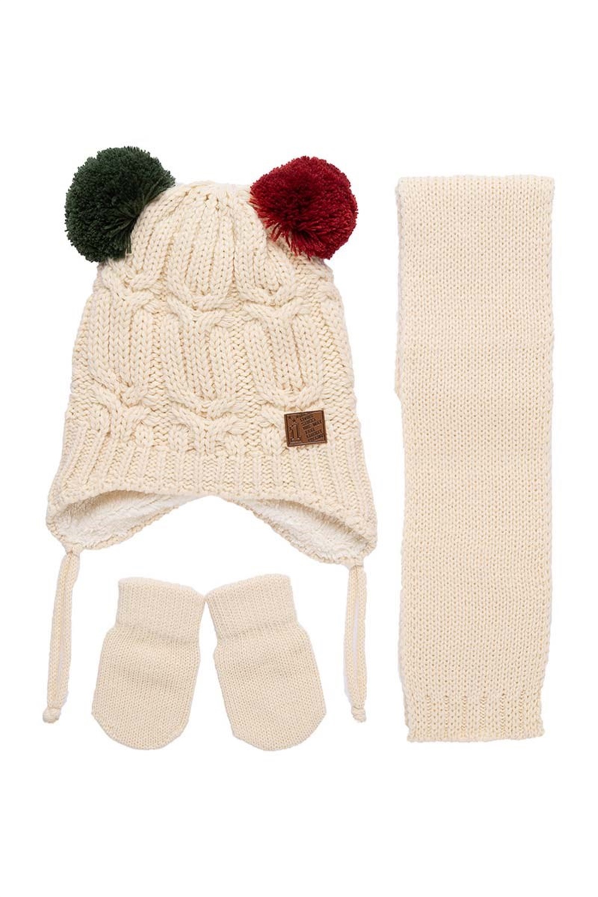 Bron Kız Bebek Atkı Bere Eldiven Takımı Bej - K9906