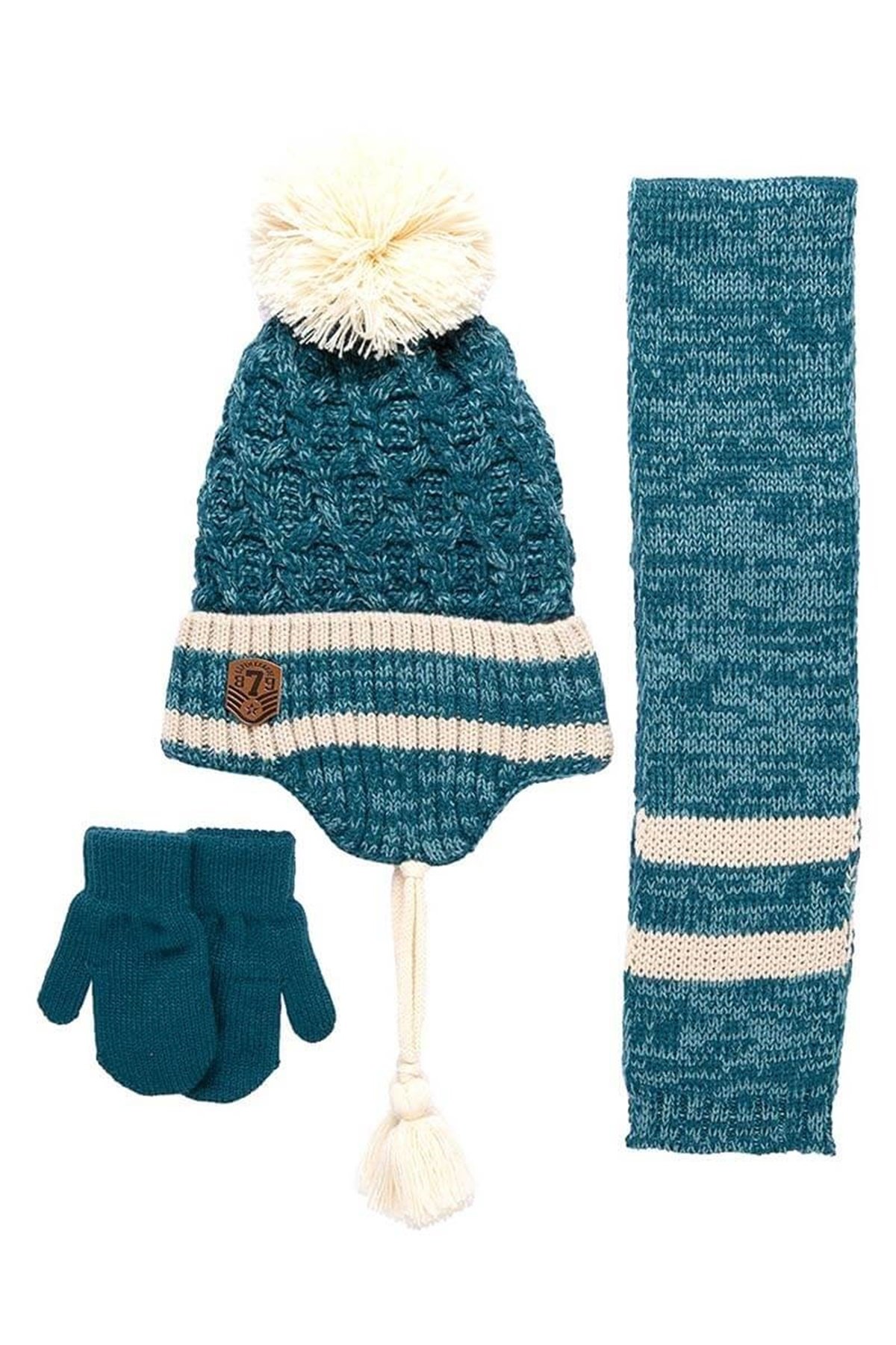 Brown 1-4 Yaş Erkek Çocuk Atkı Bere Eldiven Takımı K9929 - Mavi 