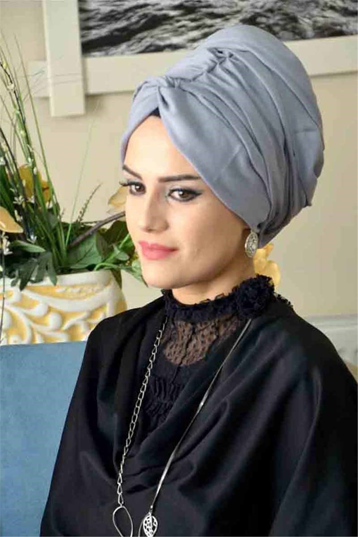 Burgu Bandana Gri Pratik Şal BND3017