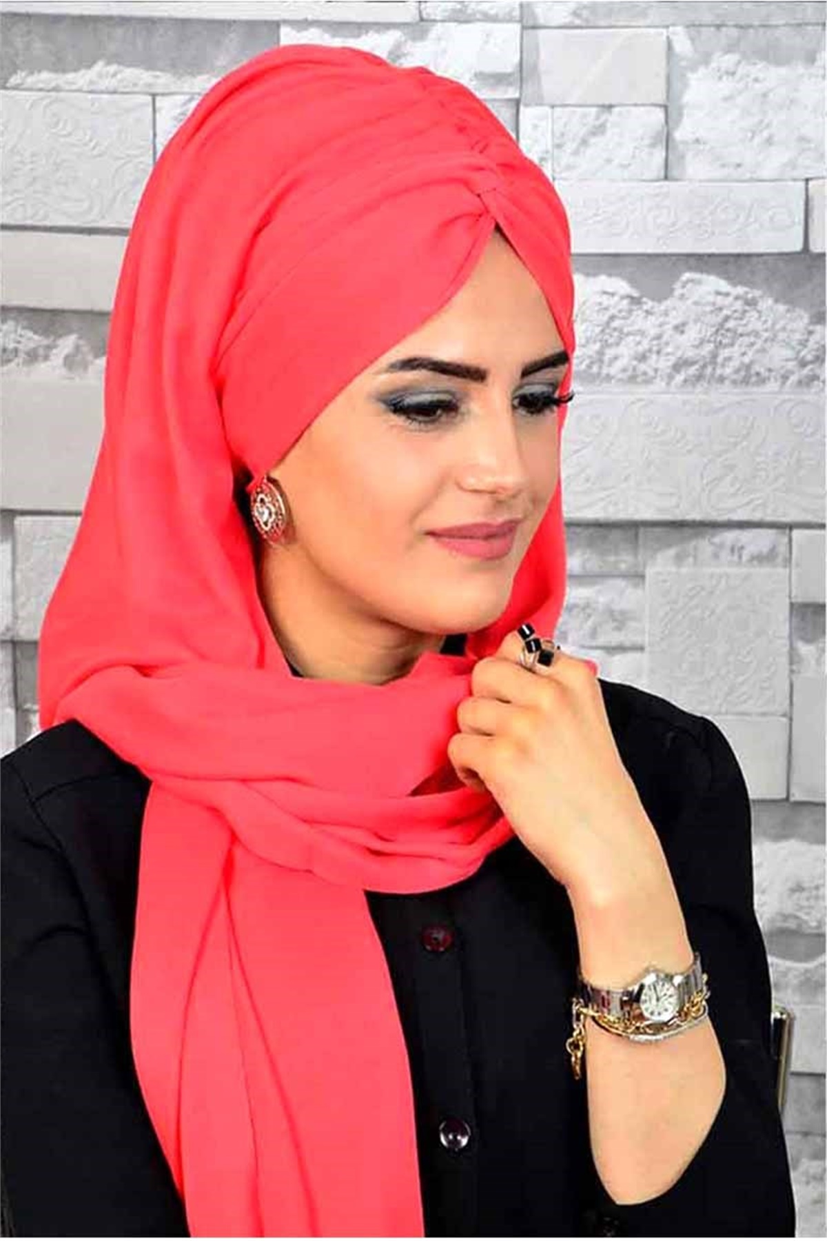 Burgu Bandana Gül Kurusu Bone Hazır Şal bnd3034