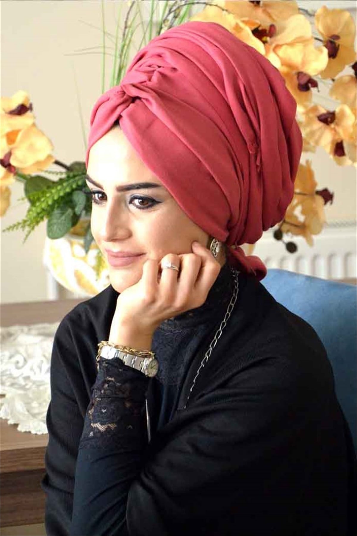 Burgu Bandana Gül Kurusu Pratik Şal BND3004