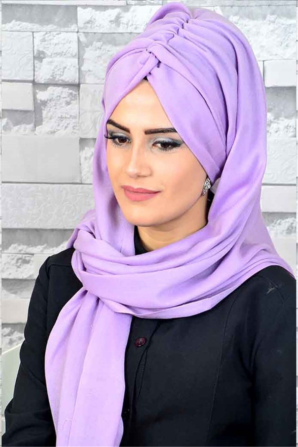 Burgu Bandana Lila Bone Hazır Şal bnd3029