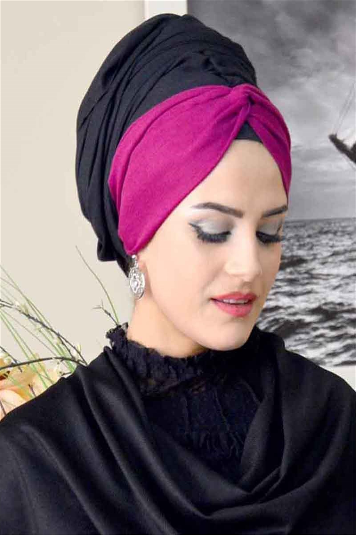 Burgu Bandana Siyah Vişne Pratik Şal BND3013