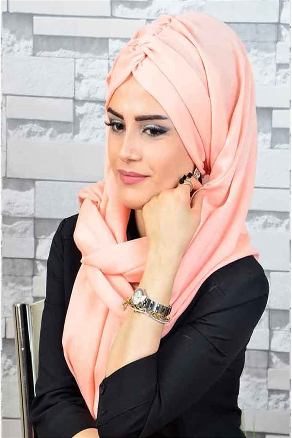 Burgu Bandana Somon Bone Hazır Şal bnd3032
