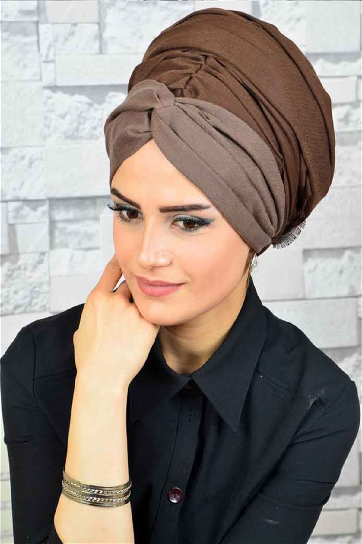 Burgu Kahverengi Bandana Hazır Şal BND3023