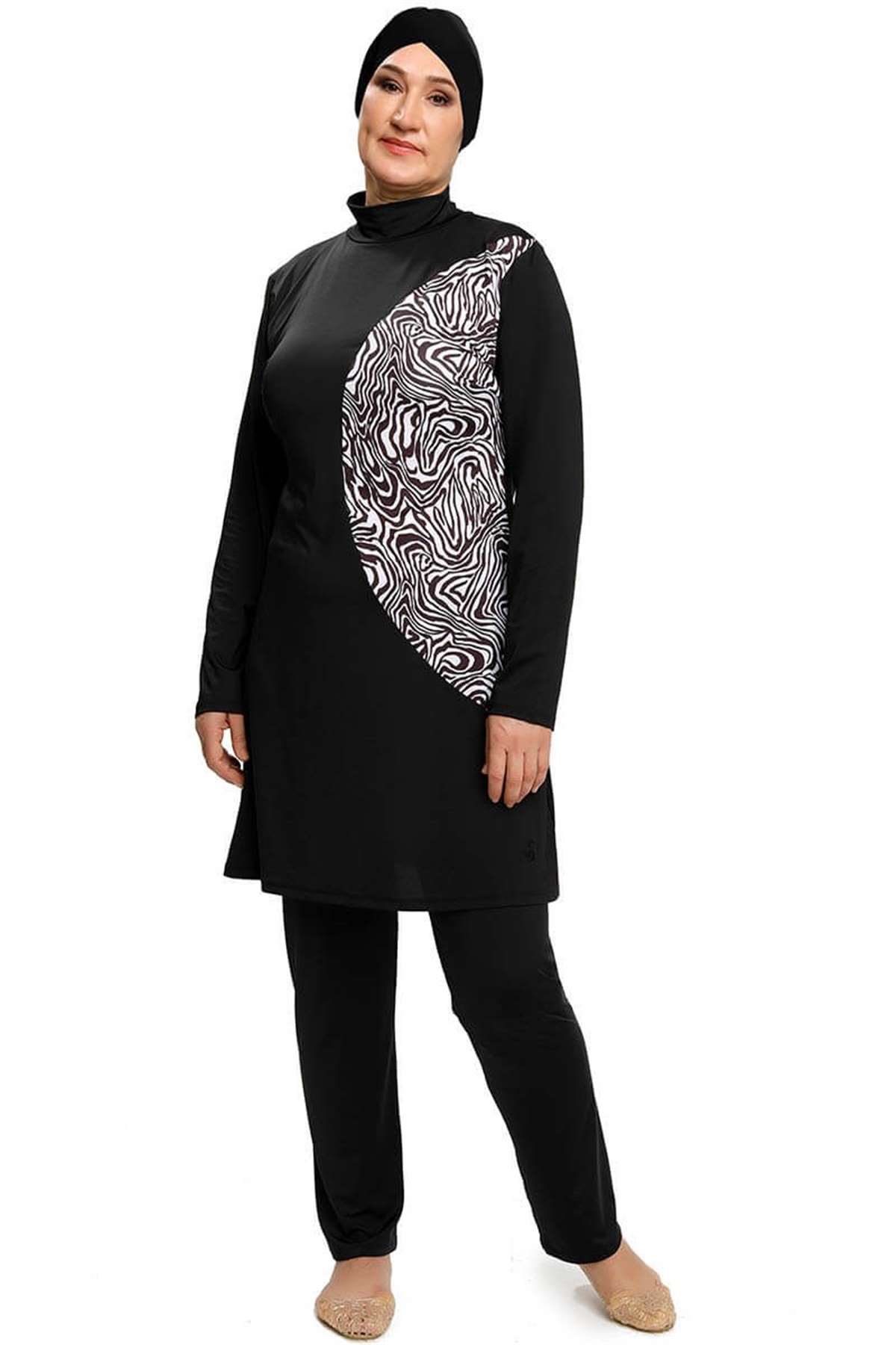 Büyük Beden Baskılı Tasarım Tesettür Mayo 192321 Siyah