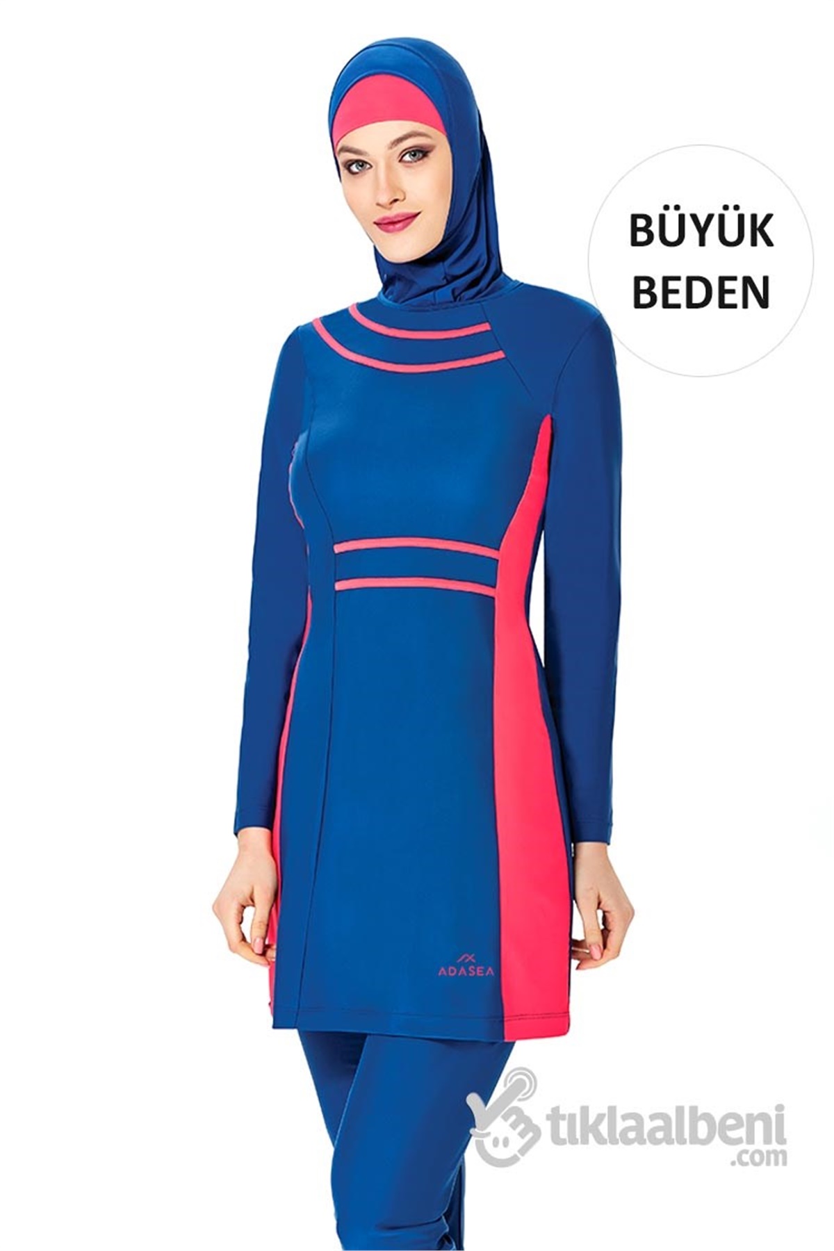 Büyük Beden Esnek Tam Tesettür Mayo Adasea 614043 Açık Lacivert