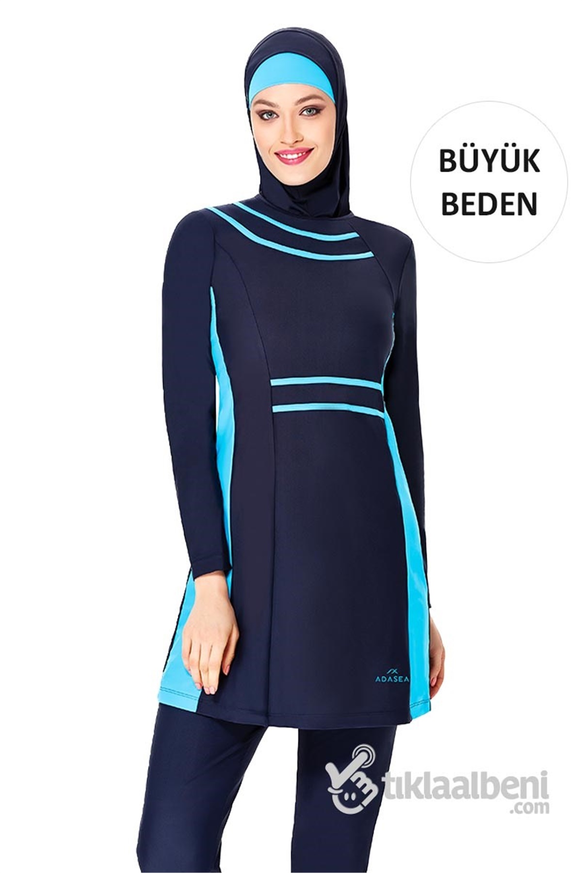 Büyük Beden Esnek Tam Tesettür Mayo Adasea 614043 Koyu Lacivert