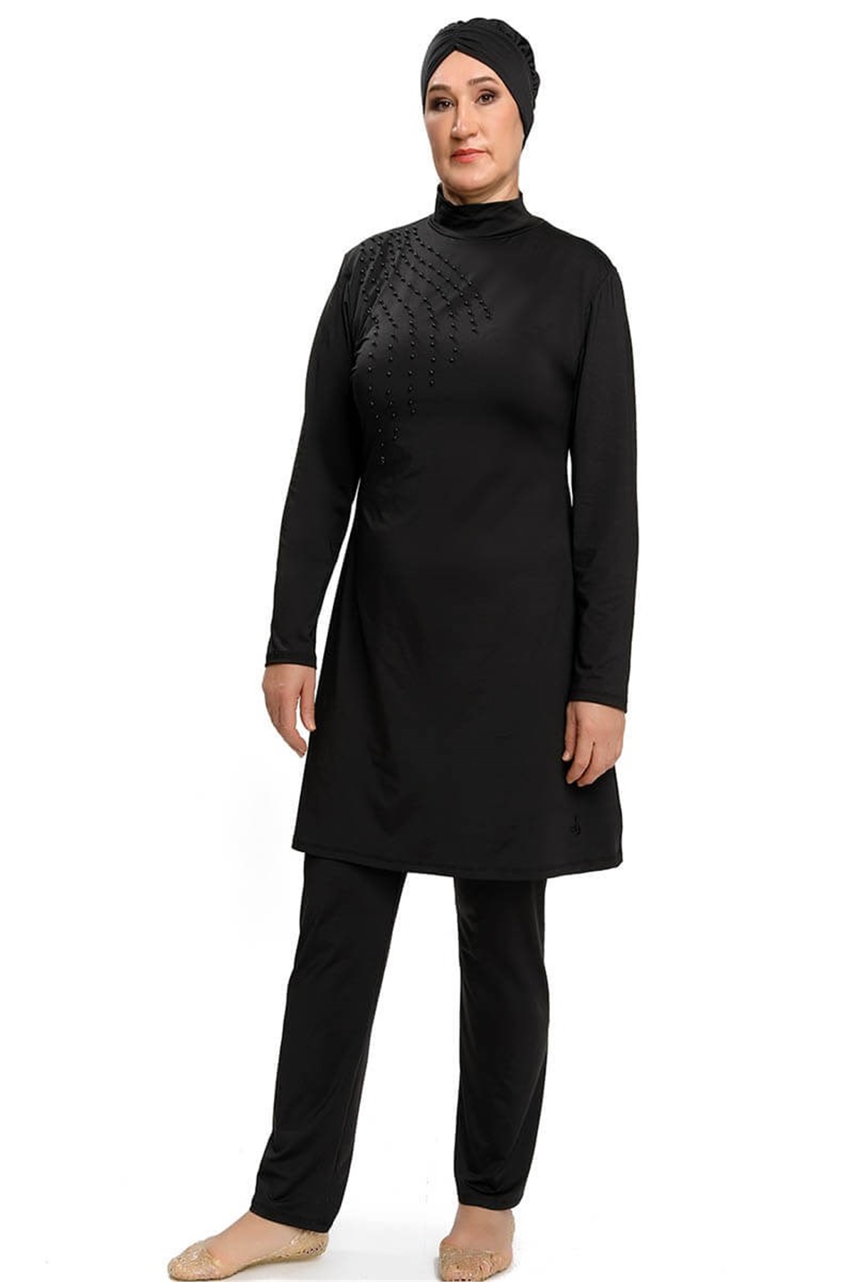 Büyük Beden İncili Tam Tesettür Mayo 192311 Siyah