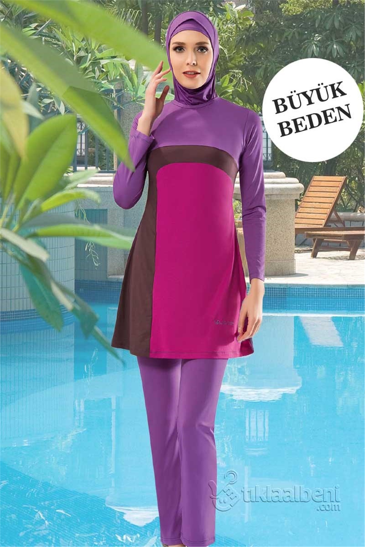 Büyük Beden Kapalı Mayo Mayo Ladytes S525 - Mor