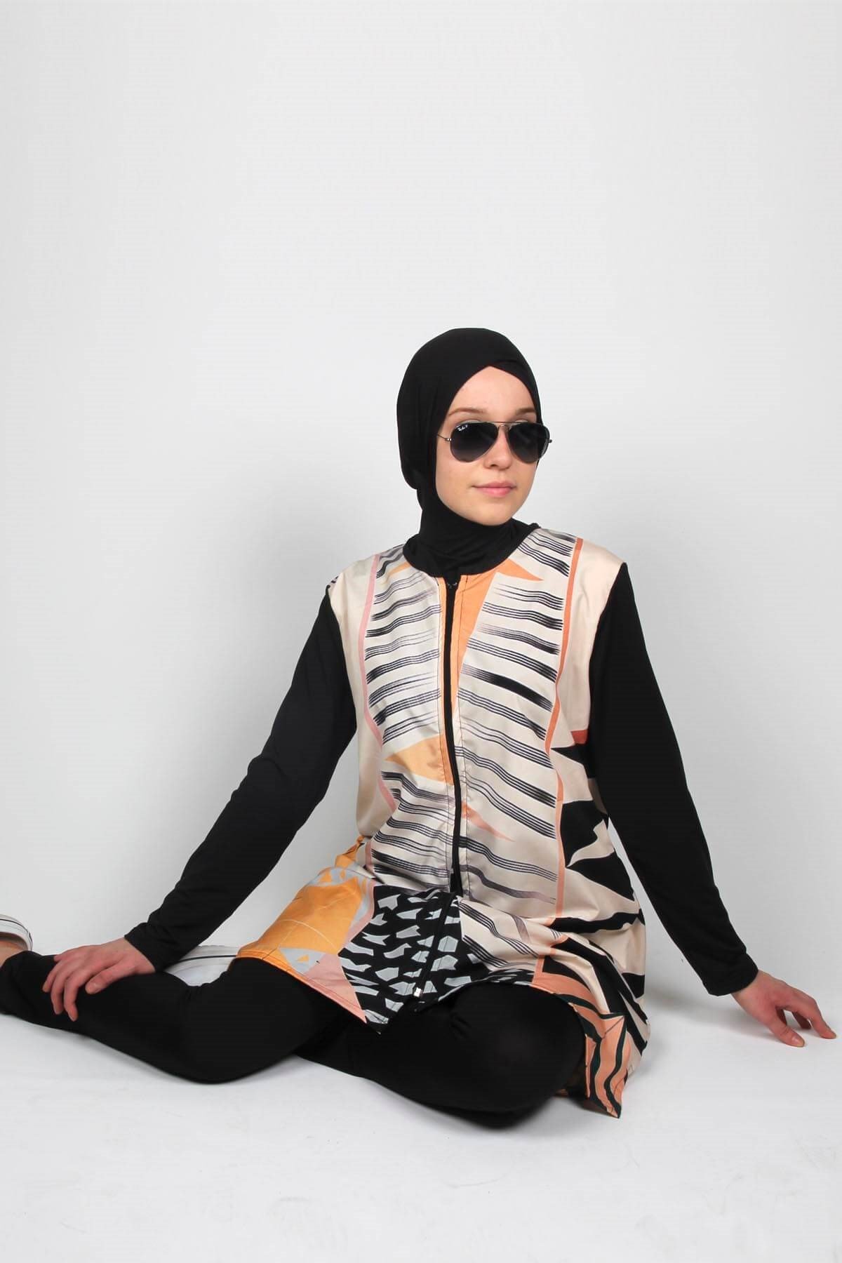 Büyük Beden Tıklaalbeni Sealife SL1008 Picasso Serisi Yapışmayan Tesettür Mayo