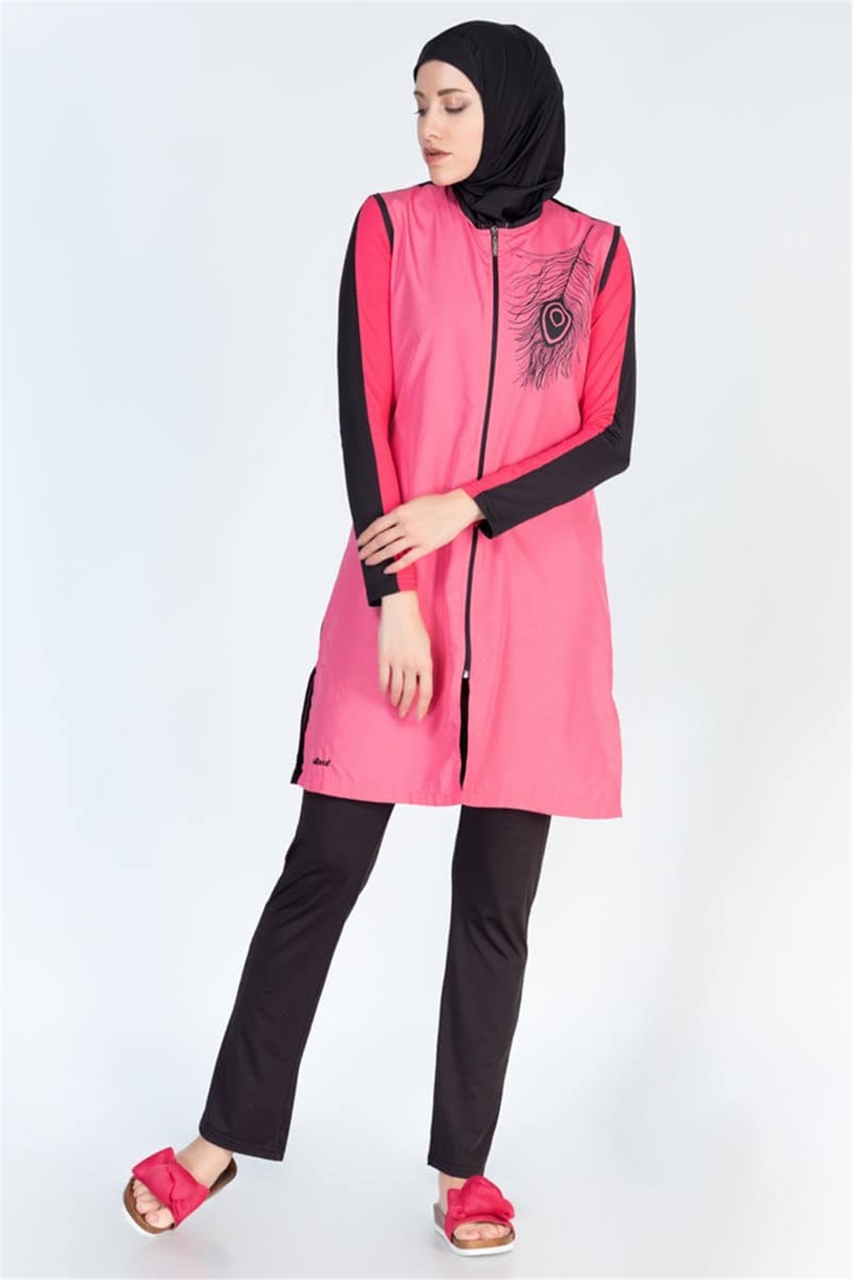 Büyük Beden Yelekli Tesettür Mayo ALS-4051-5 Fuşya