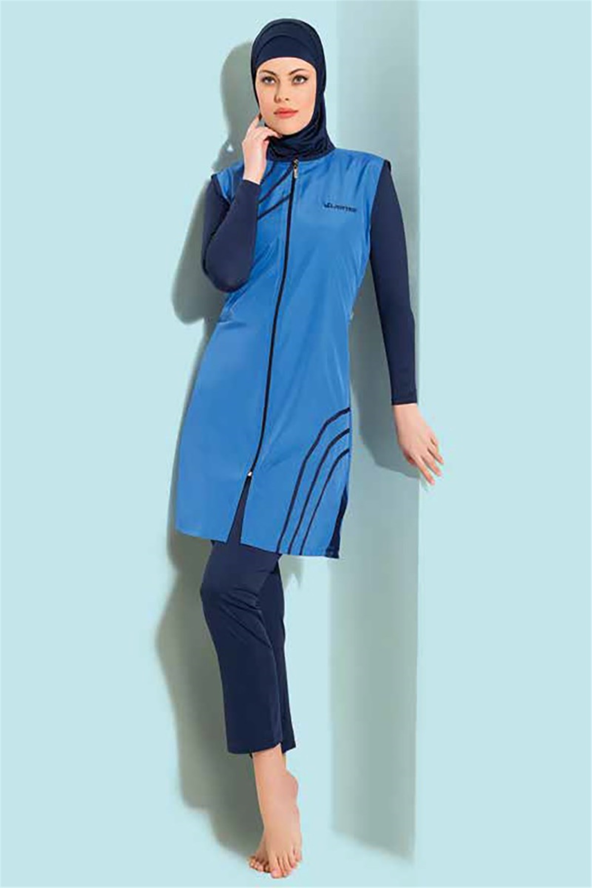 Büyük Beden Yelekli Tam Tesetür Mayo Ladytes 70765 Mavi