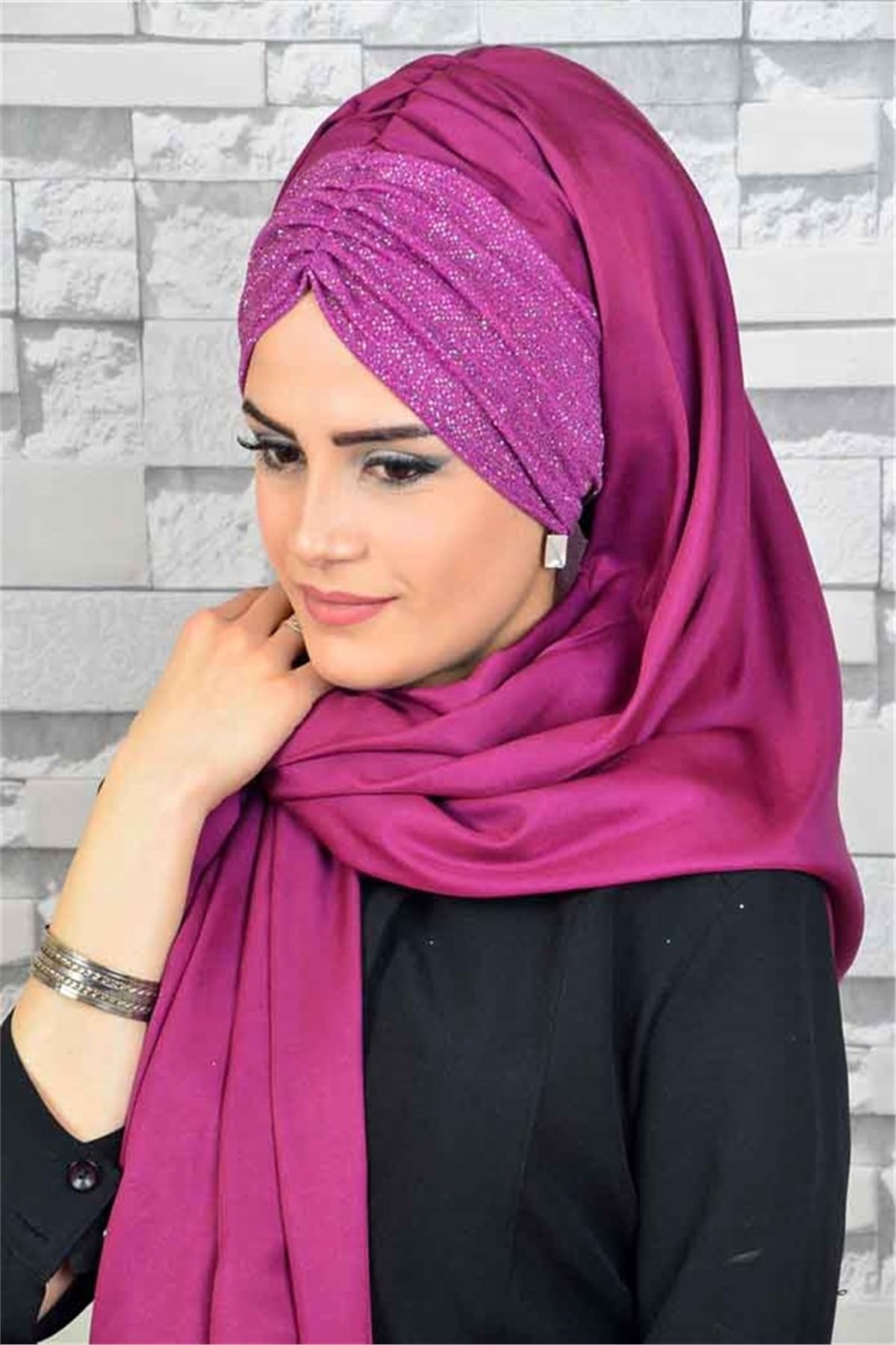 Büzgülü  Bandana Fuşya Pratik Şal BND6049