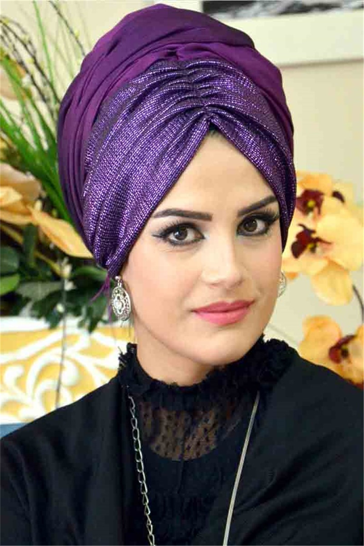 Büzgülü Bandana Mürdüm Pratik Şal BND6037