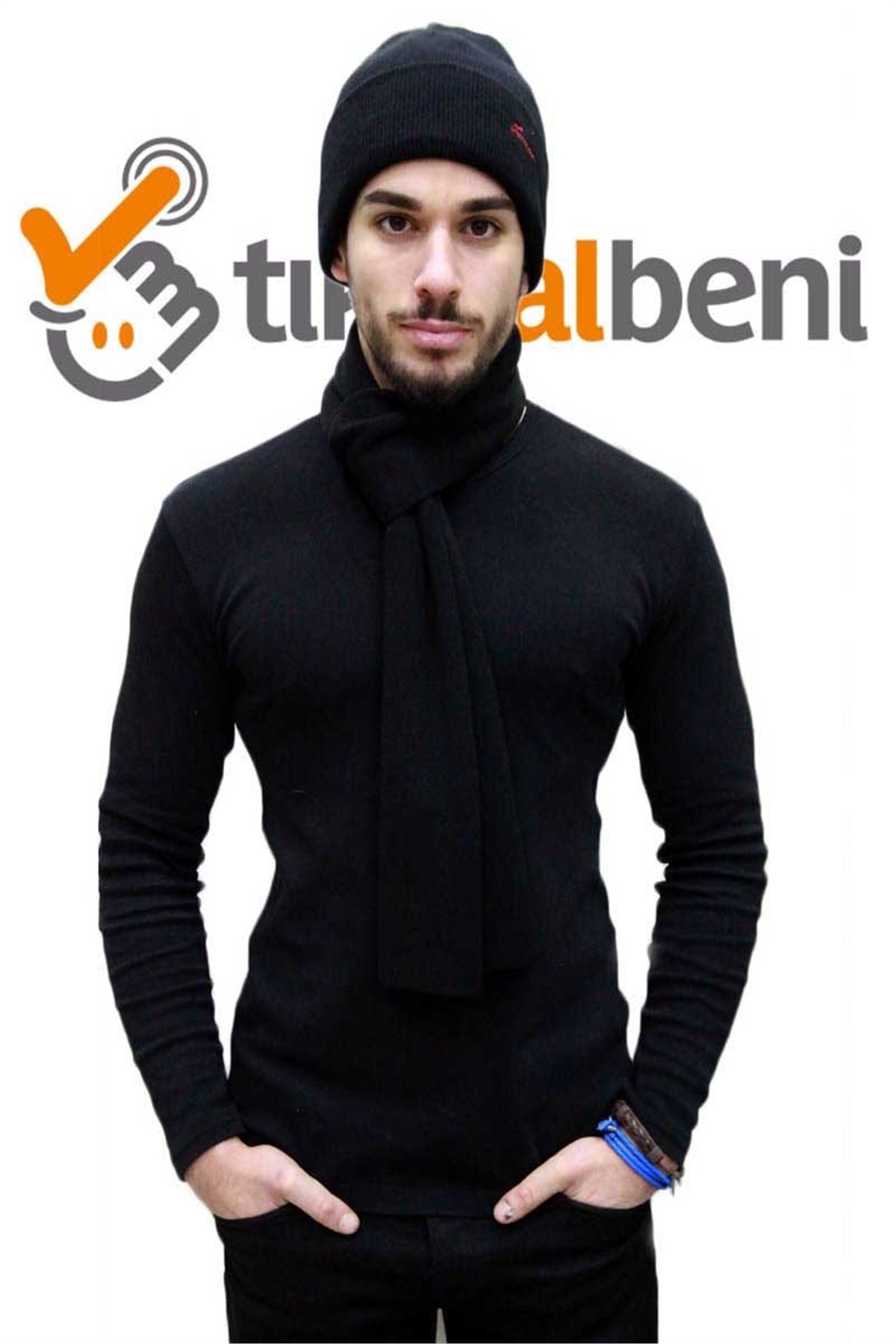 Çift Kat Bere Atkı Takımı Deep 62161- Siyah