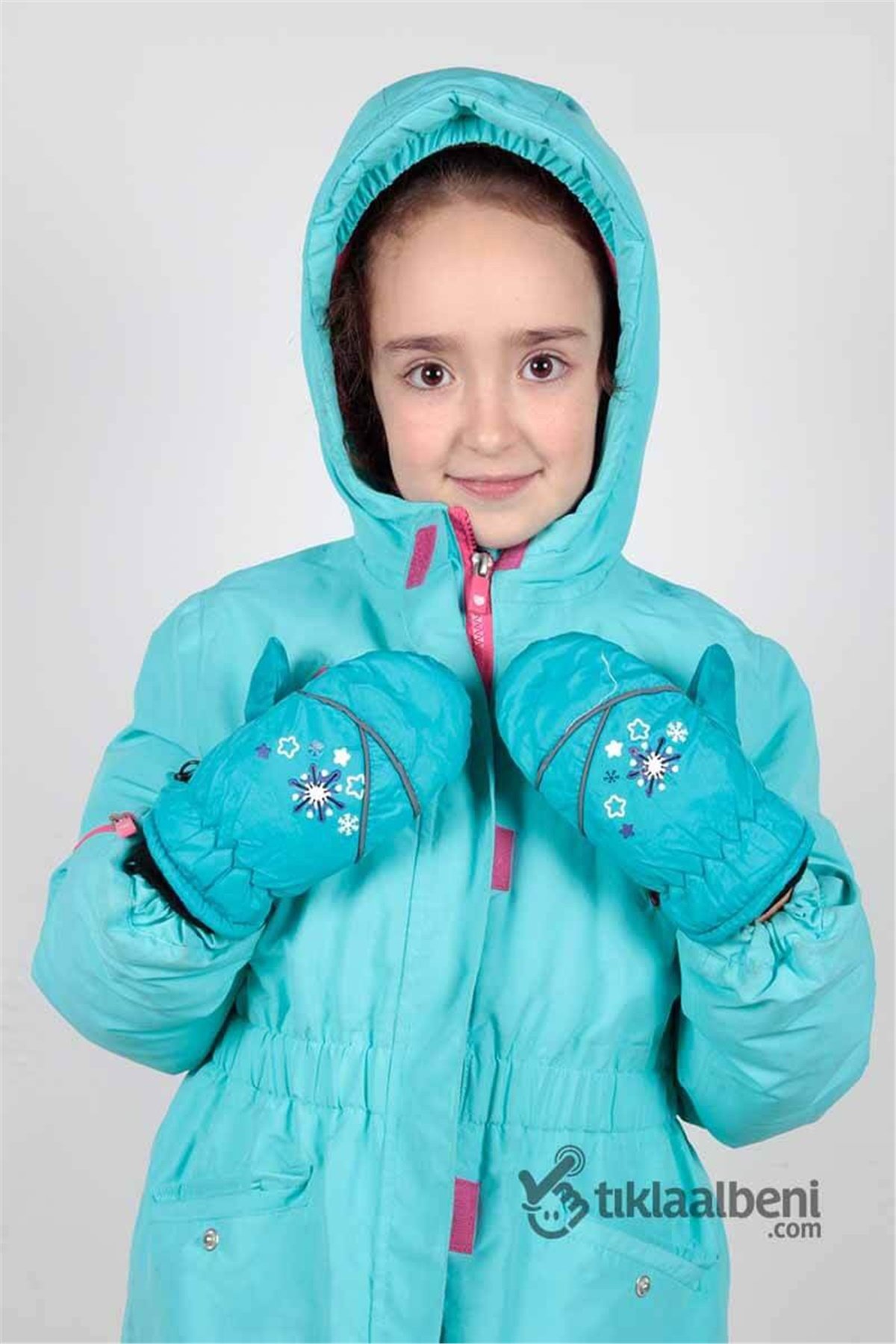 Çocuk Kar Eldiveni Kız Çocukları İçin B-814 Turkuaz, 4-10 Yaş