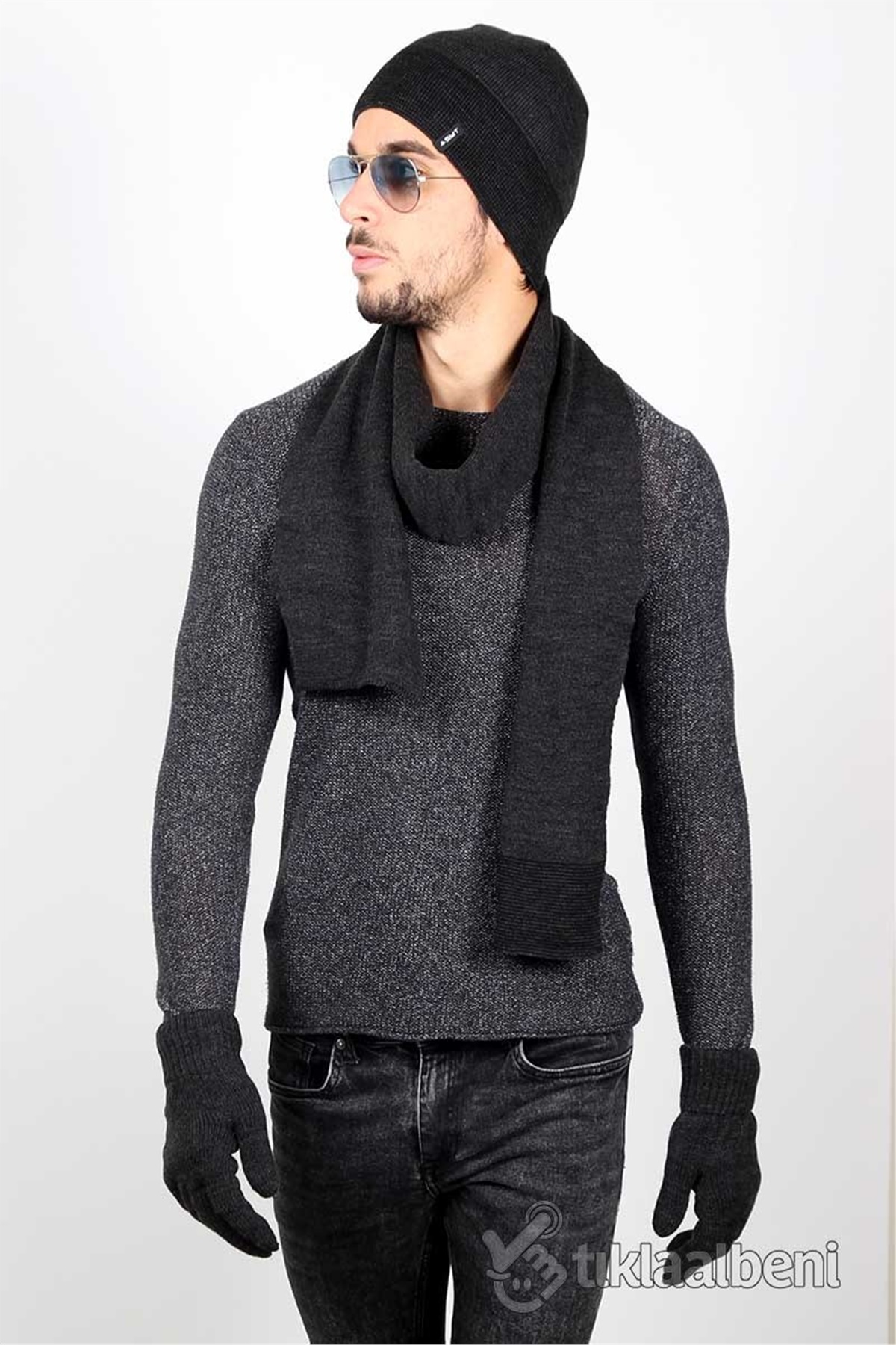 Cruise Erkek Atkı Bere Eldiven Takımı ET18981 - Koyu Antrasit