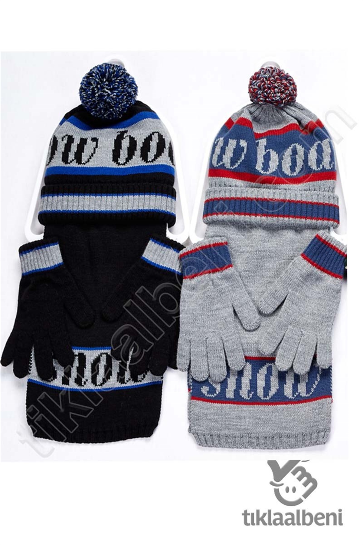 8-12 Yaş Arası Snowboard Erkek Çocuk Atkı Bere Eldiven Set