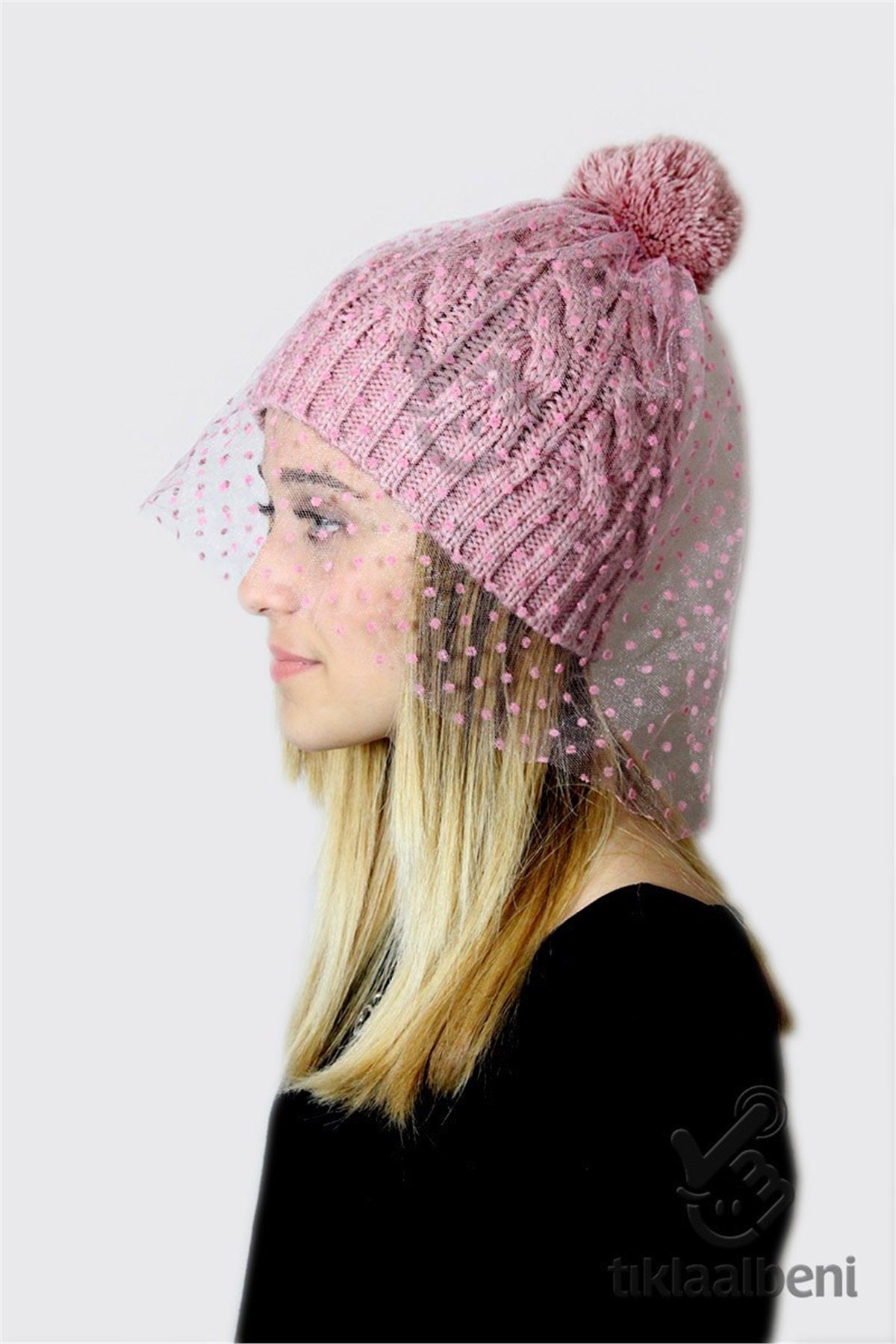 Tüllü Ponponlu Bere Tülü Seyyar - Fonem 12345-6 Pembe