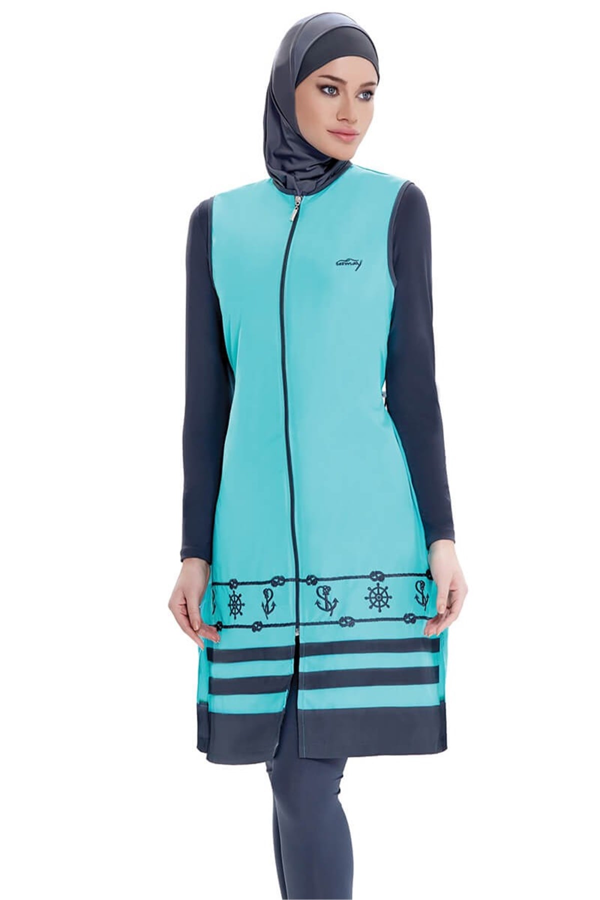 taytlı Haşema, Yelekli Tesettür Mayo, Temay 22090 - Mint