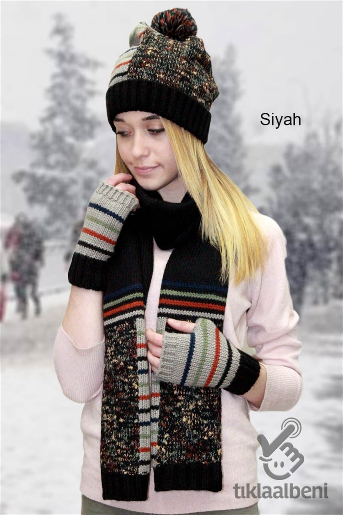 Fonem 13062-2 İsabelle Bayan Atkı Bere Eldiven Takımı  - Kırmızı