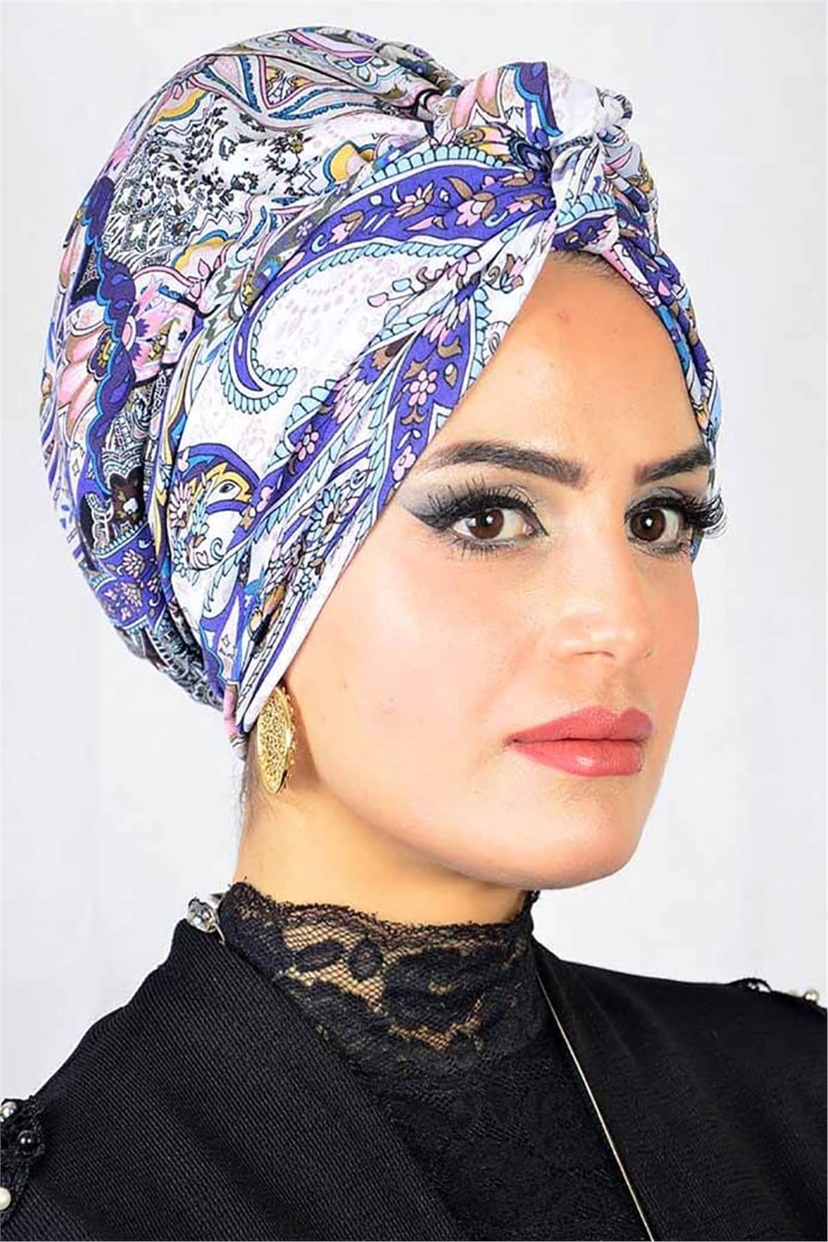 Desenli Mor Burgulu Hazır Bone Şal t13930