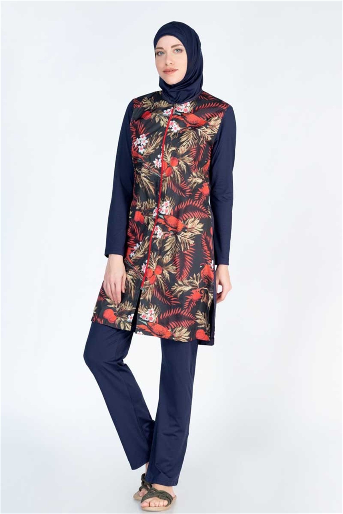 Desenli Tam Tesettür Mayo ALS2811 Lacivert