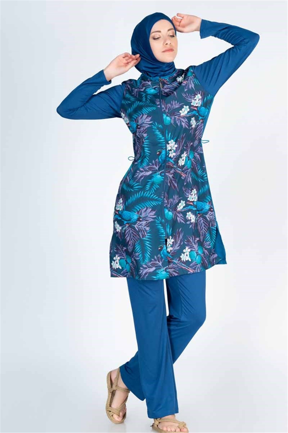 Desenli Tam Tesettür Mayo ALS2811 Petrol