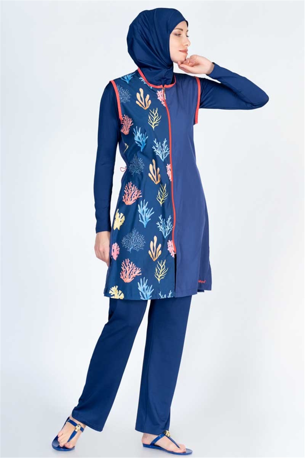 Desenli Yelekli Tam Tesettür Mayo ALS2861 Lacivert