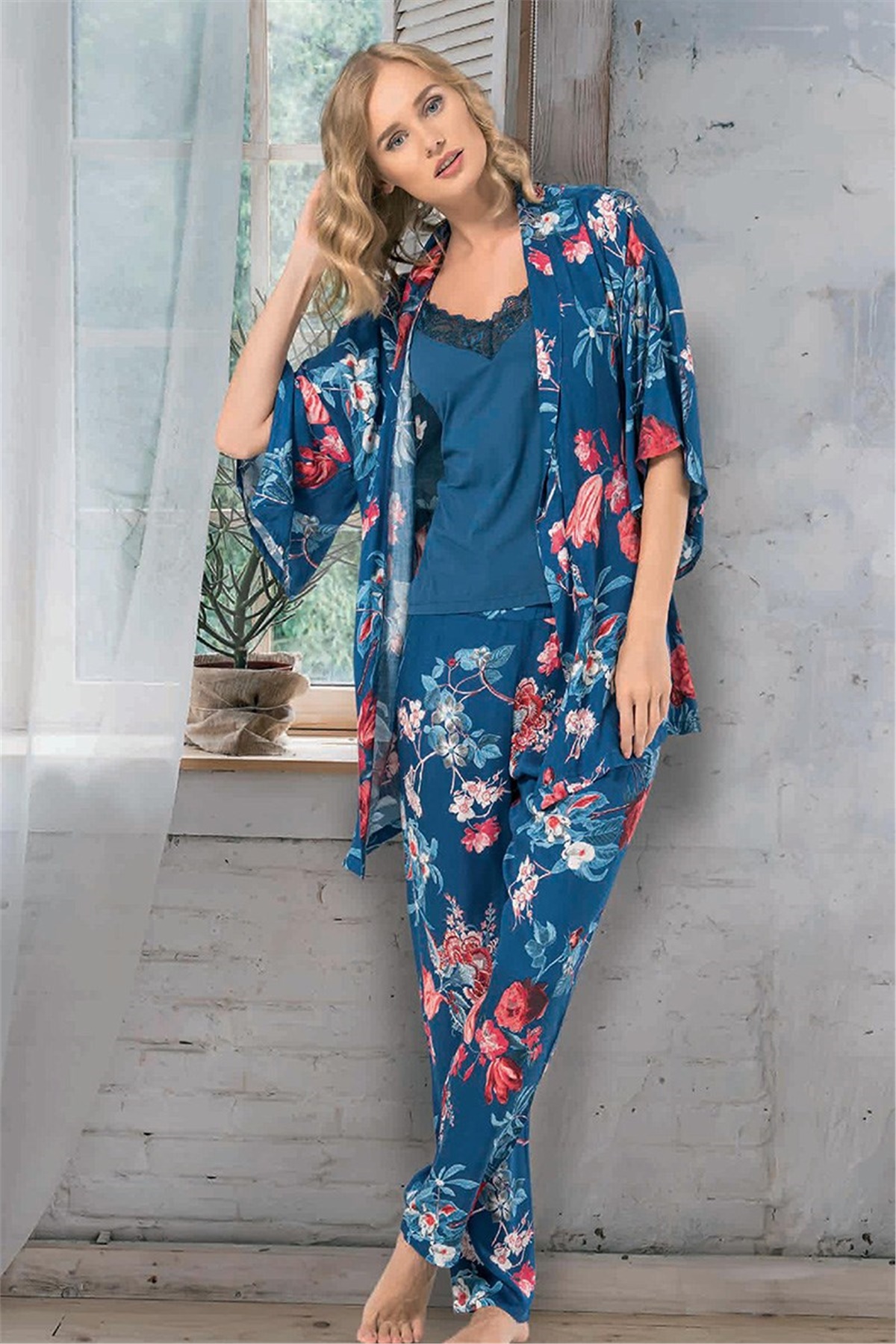 Dokuma Kadın Pijama Gecelik Takımı 66635