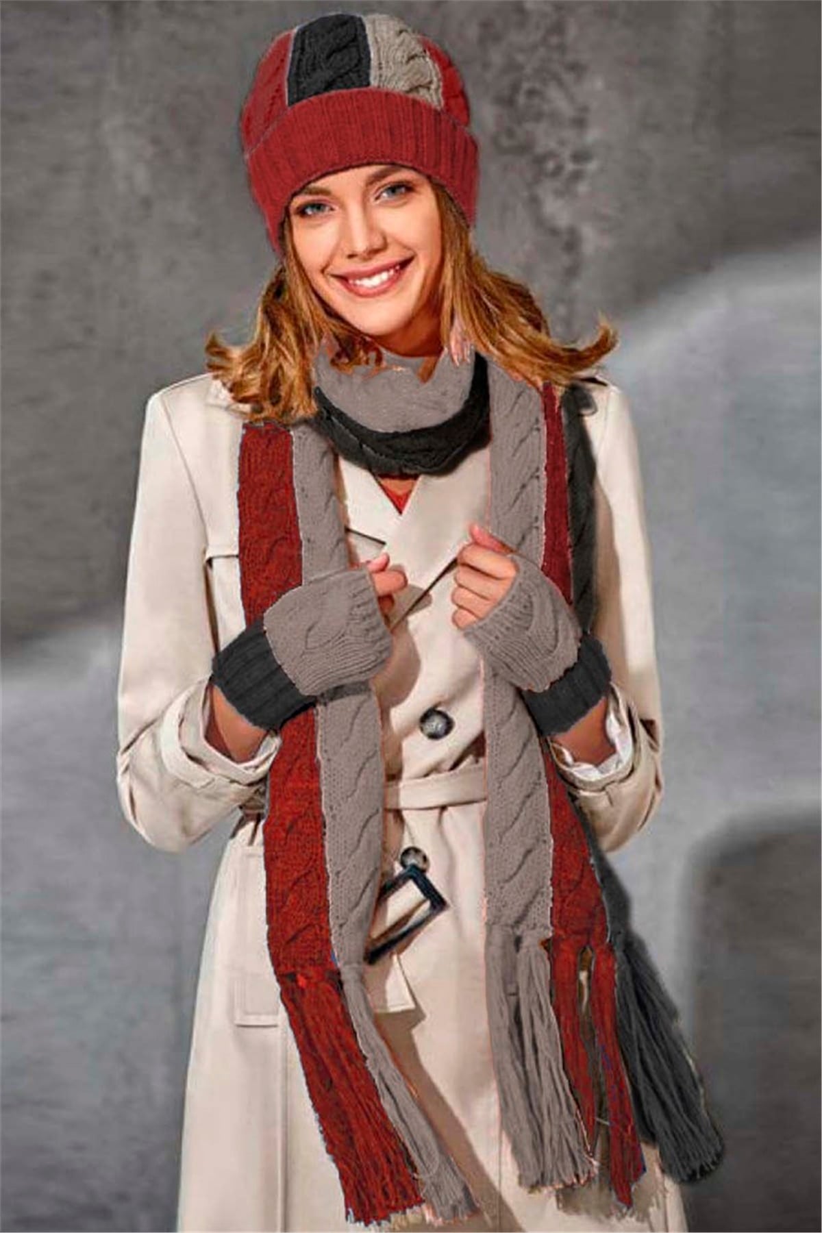 Ebba Exclusive Bayan Atkı Bere Eldiven Takımı Fonem 13032-7