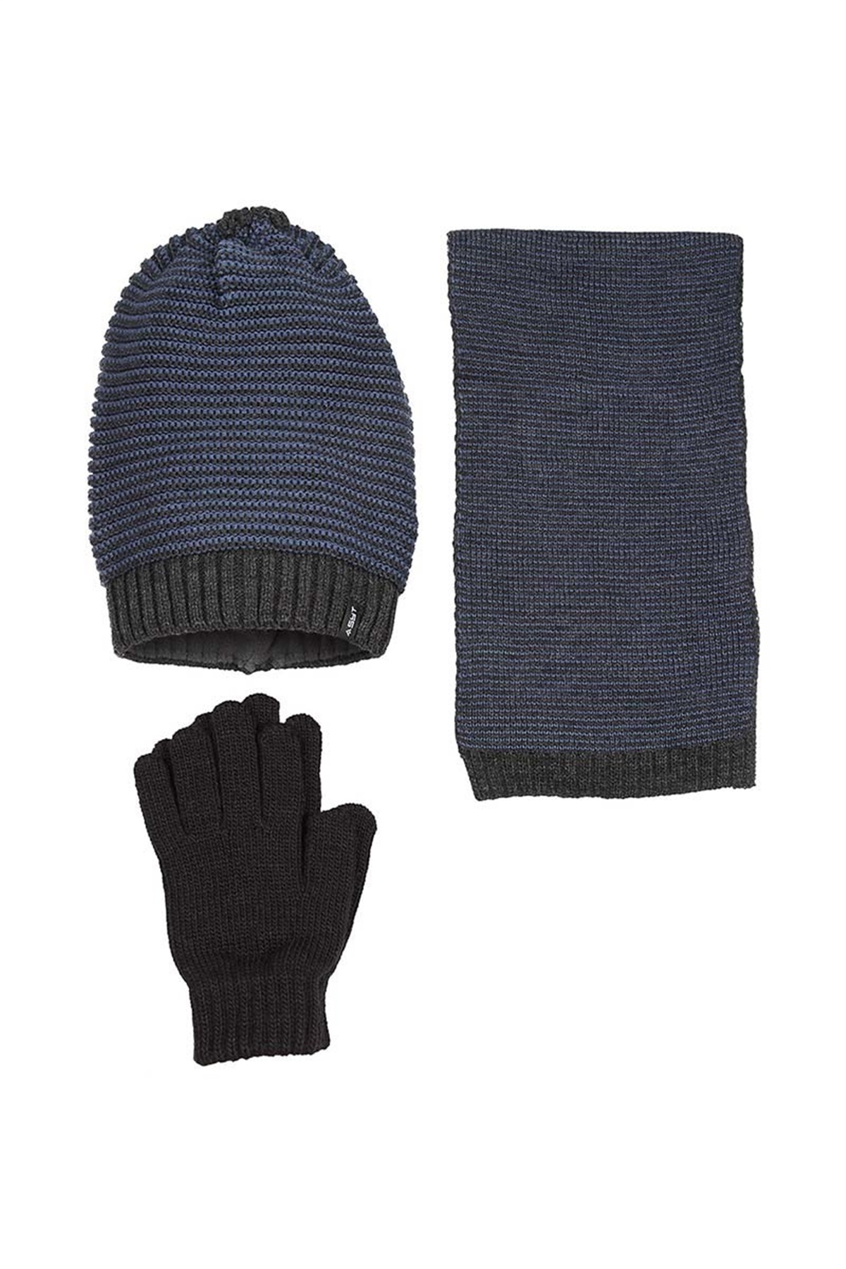 Edward Lacivert Erkek Atkı Bere Eldiven Takımı K8984