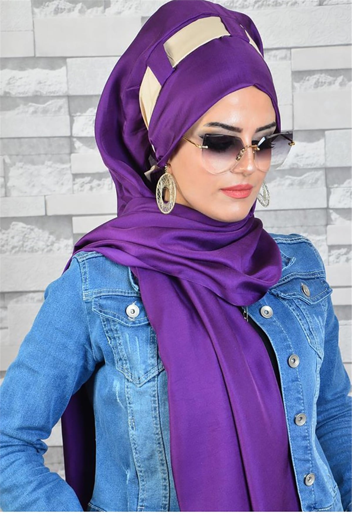 Ekru Mor Hazır Türban bnd8010