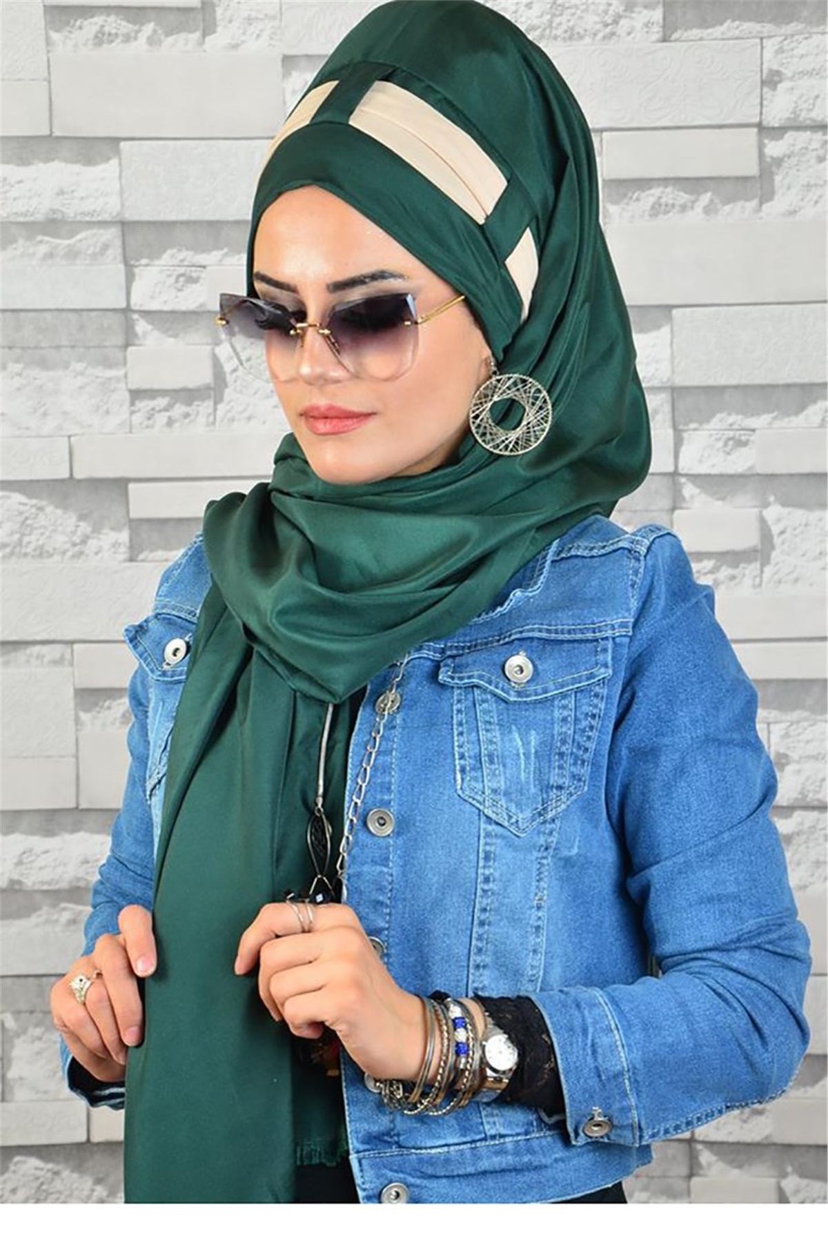 Ekru Zümrüt Hazır Türban bnd8004