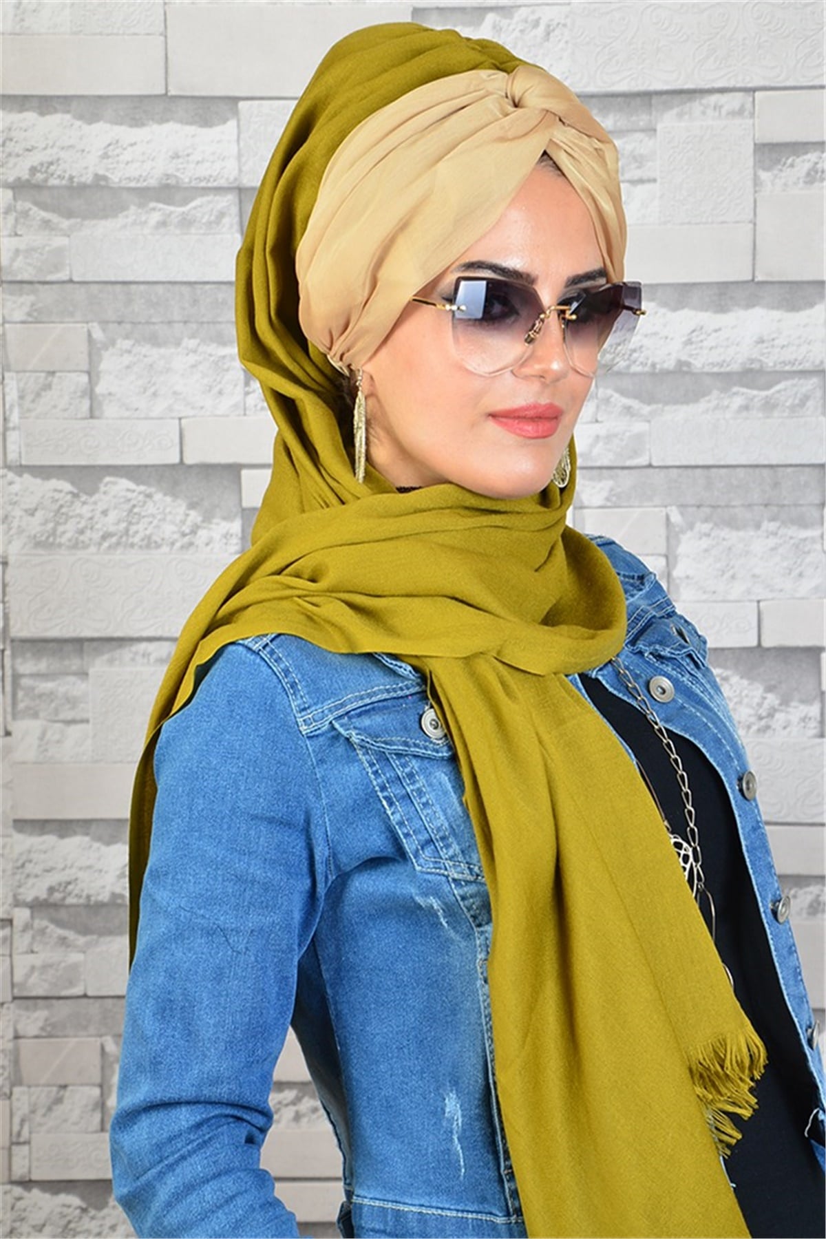 Ektu Asit Yeşili Burgu Bandana Hazır Şal bnd3077